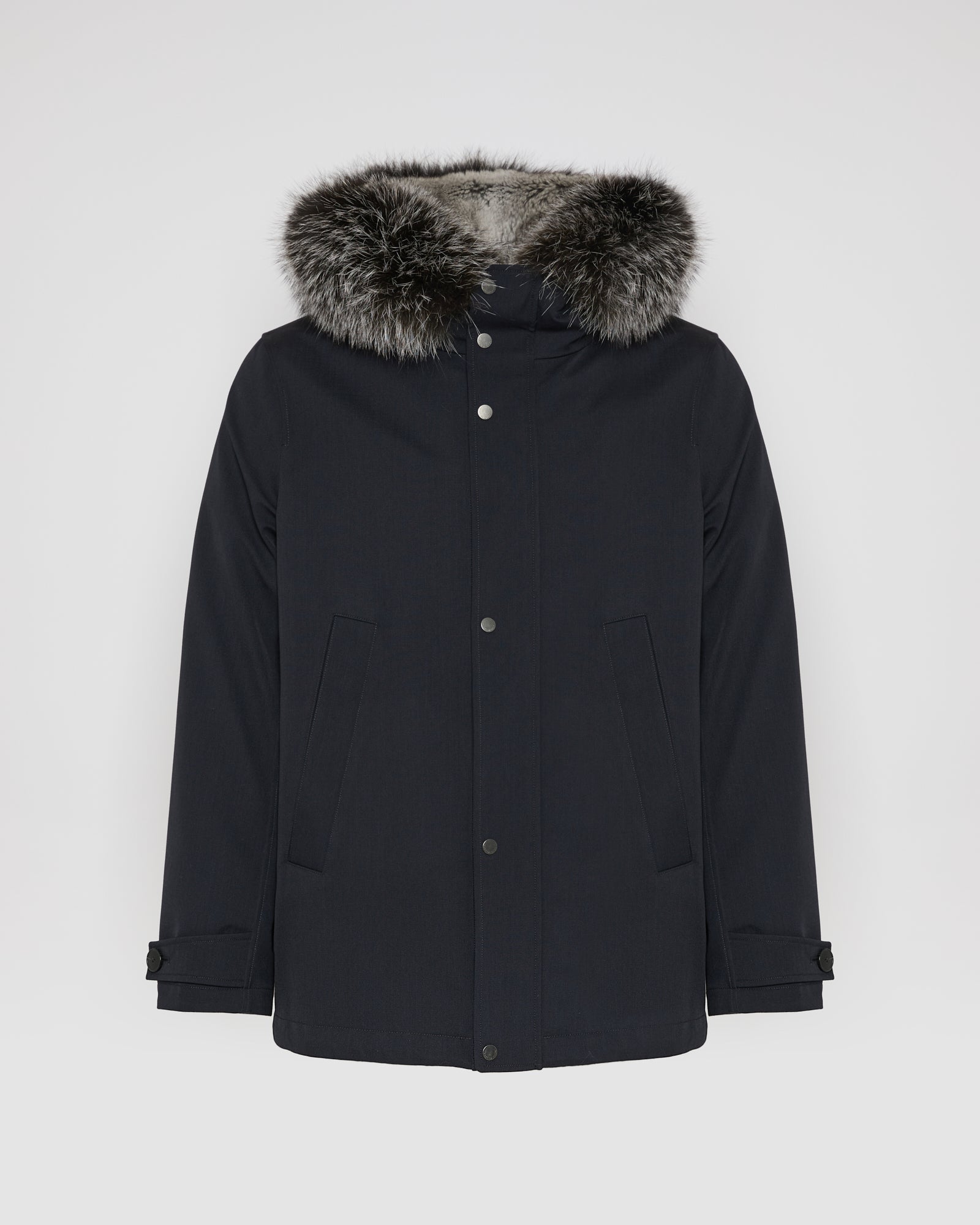 Short parka in technical wool and fox and rabbit fur - Yves Salomon