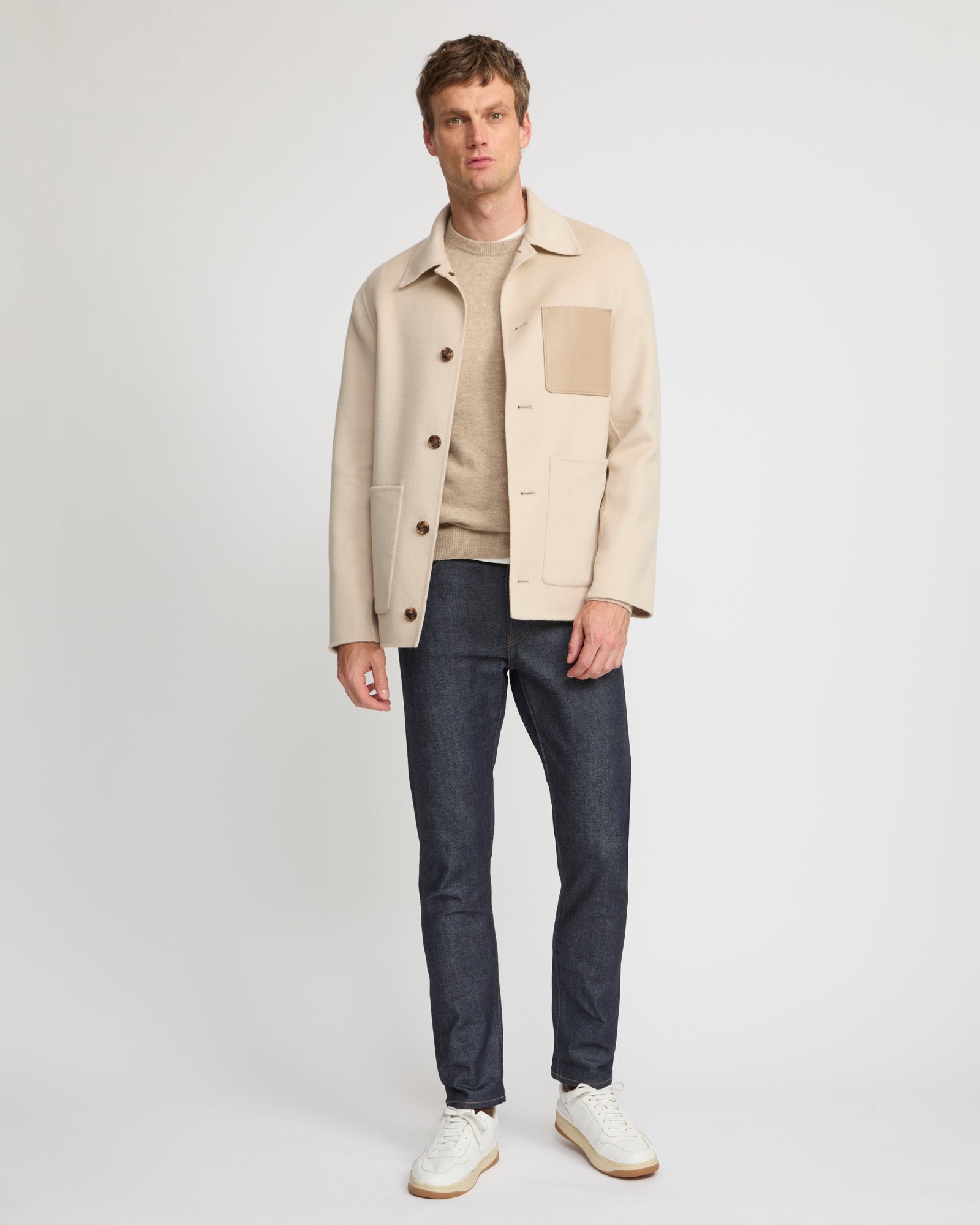 Workwear jacket in double-sided wool-cashmere fabric beige