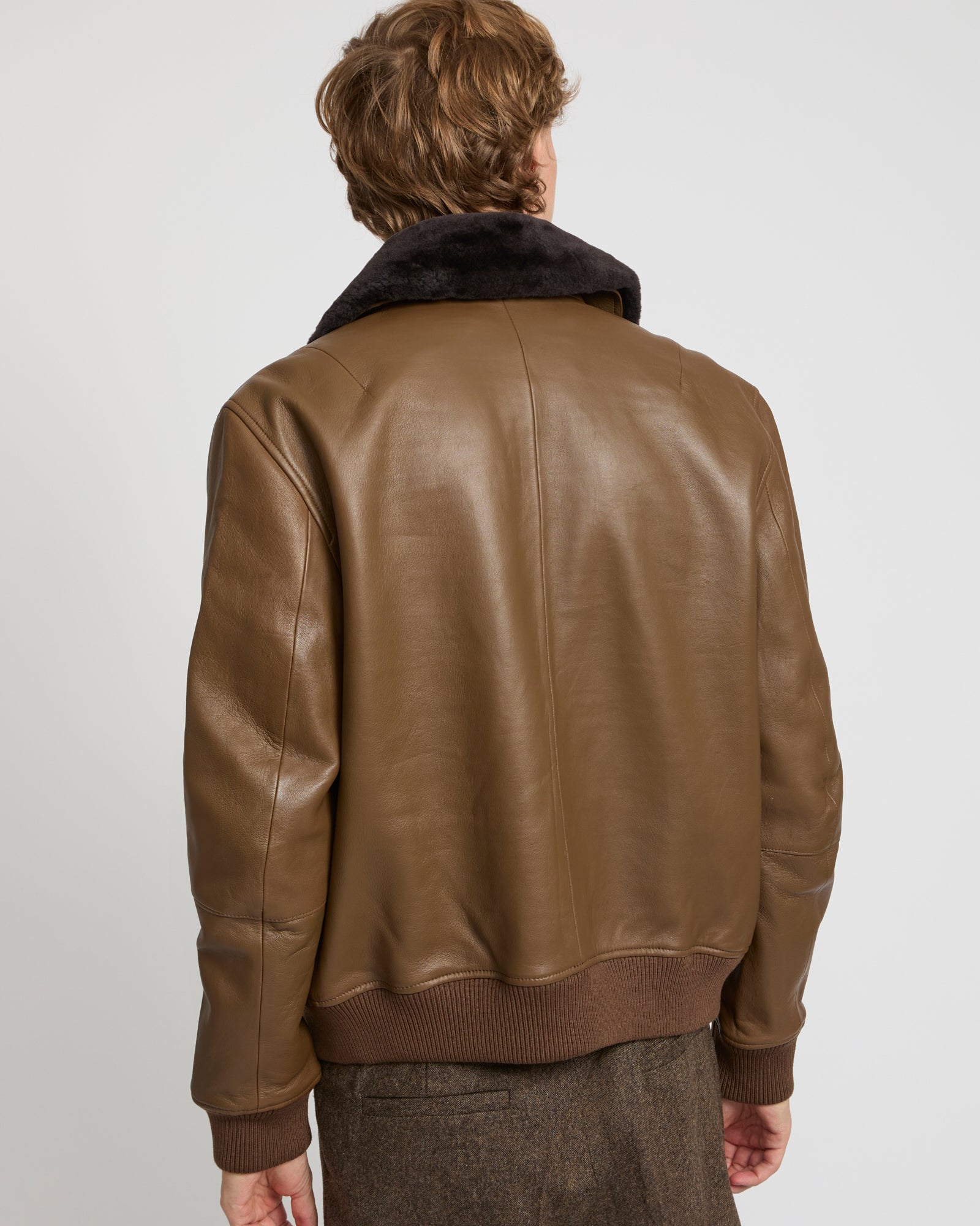 Leather aviator jacket with Merino lambskin shearling collar -Yves Salomon
