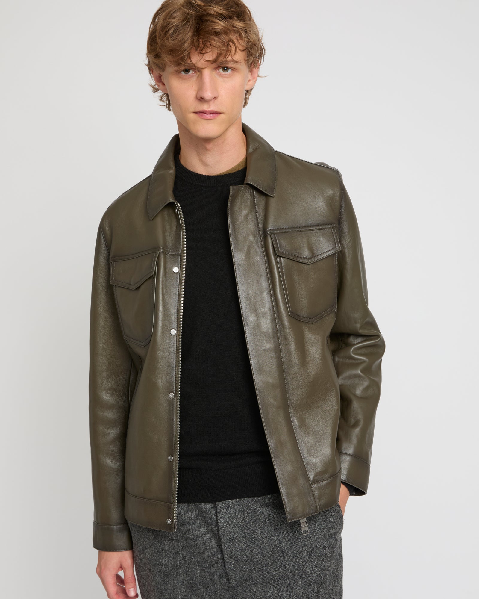 Denim jacket style leather jacket -Yves Salomon
