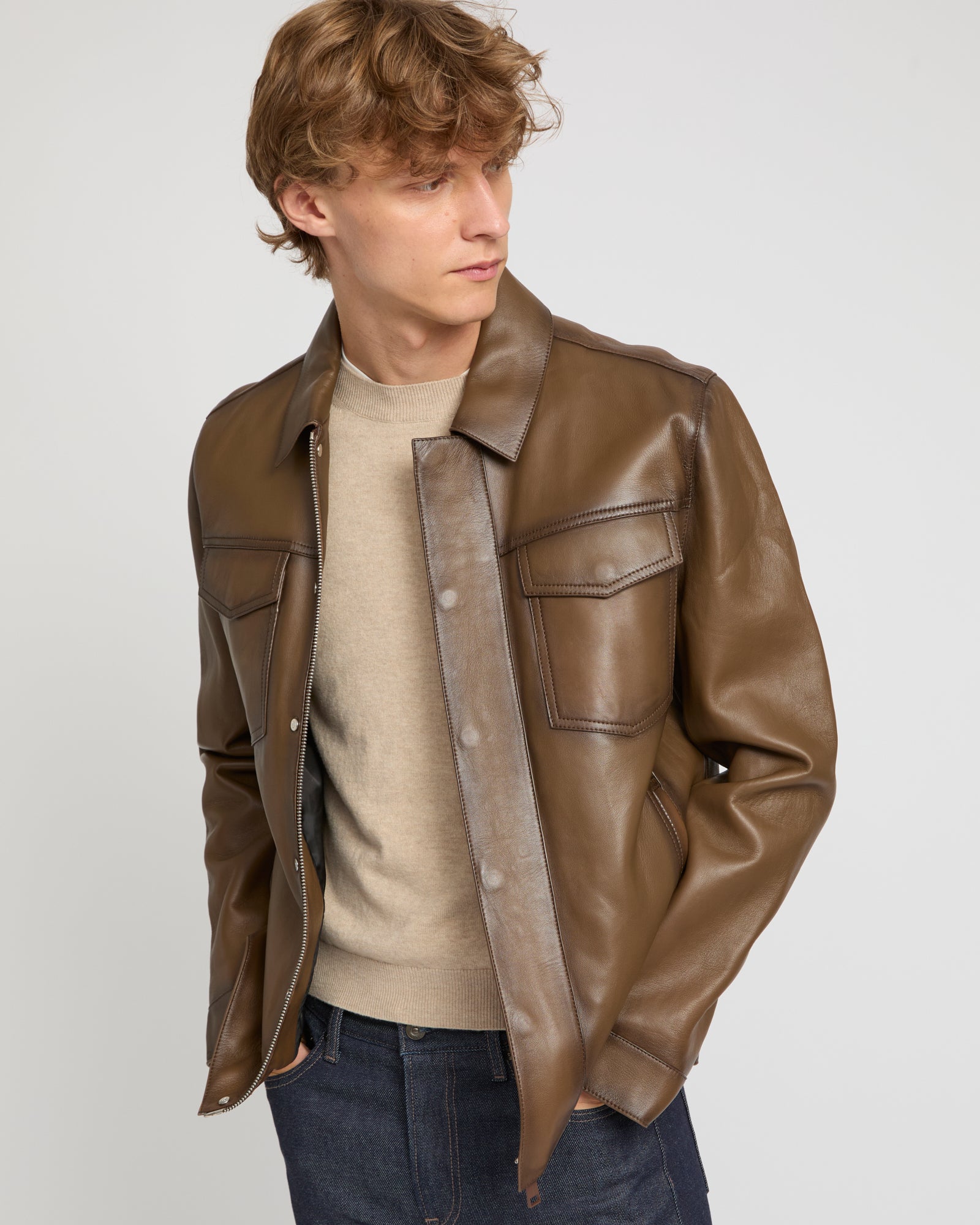 Denim jacket style leather jacket -Yves Salomon