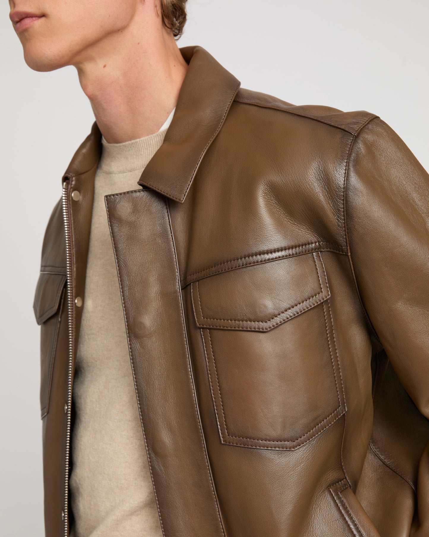 Denim jacket style leather jacket -Yves Salomon