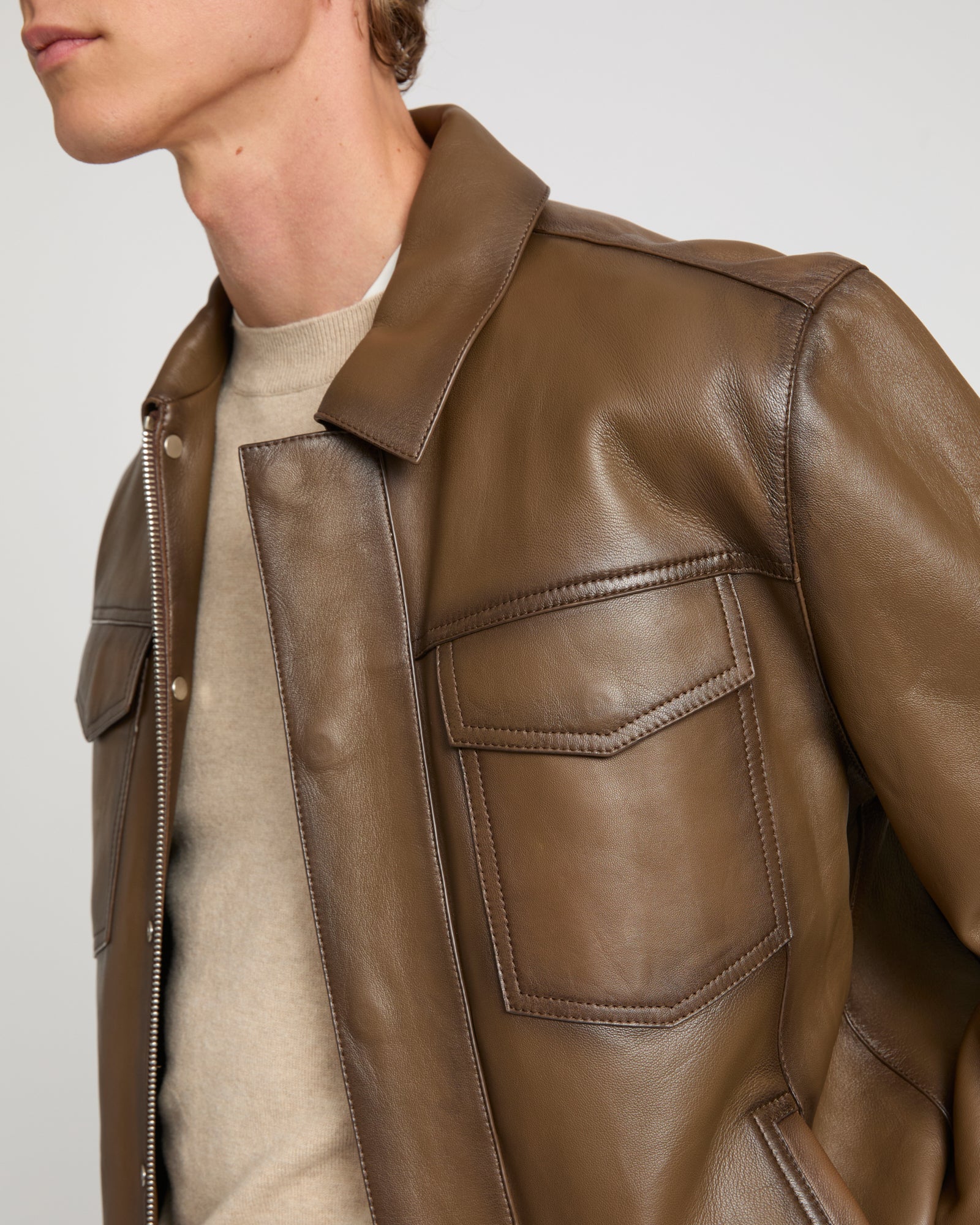 Denim jacket style leather jacket -Yves Salomon