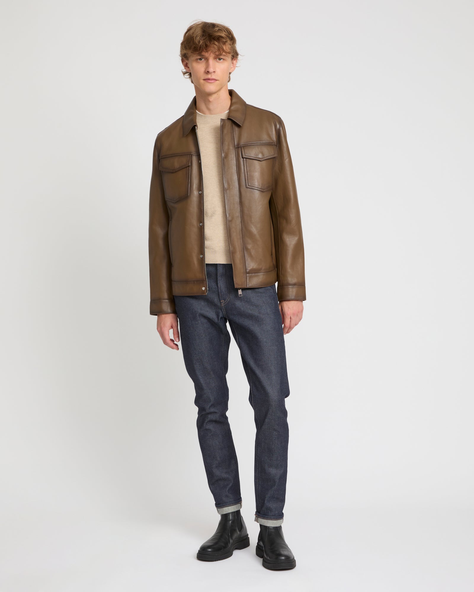 Denim jacket style leather jacket -Yves Salomon