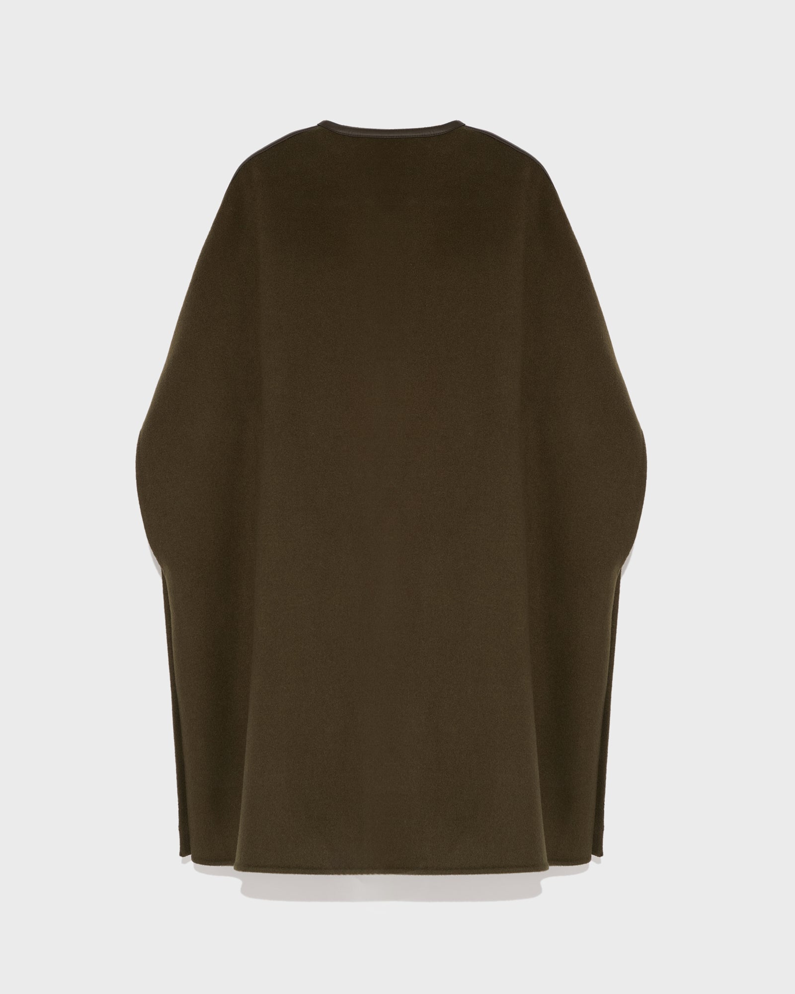 Double-sided wool cashmere blend cape with leather button -Yves Salomon