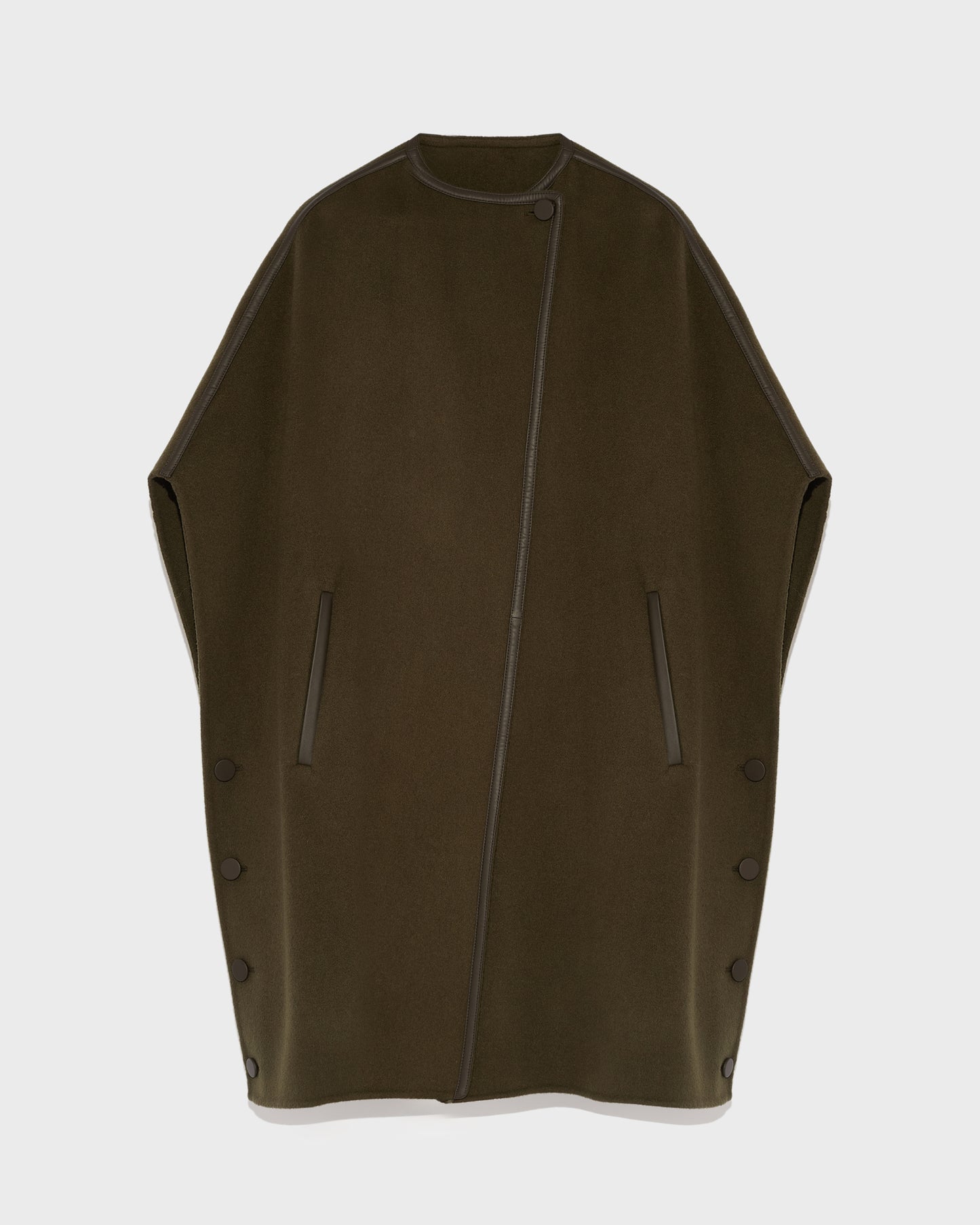 Double-sided wool cashmere blend cape with leather button -Yves Salomon