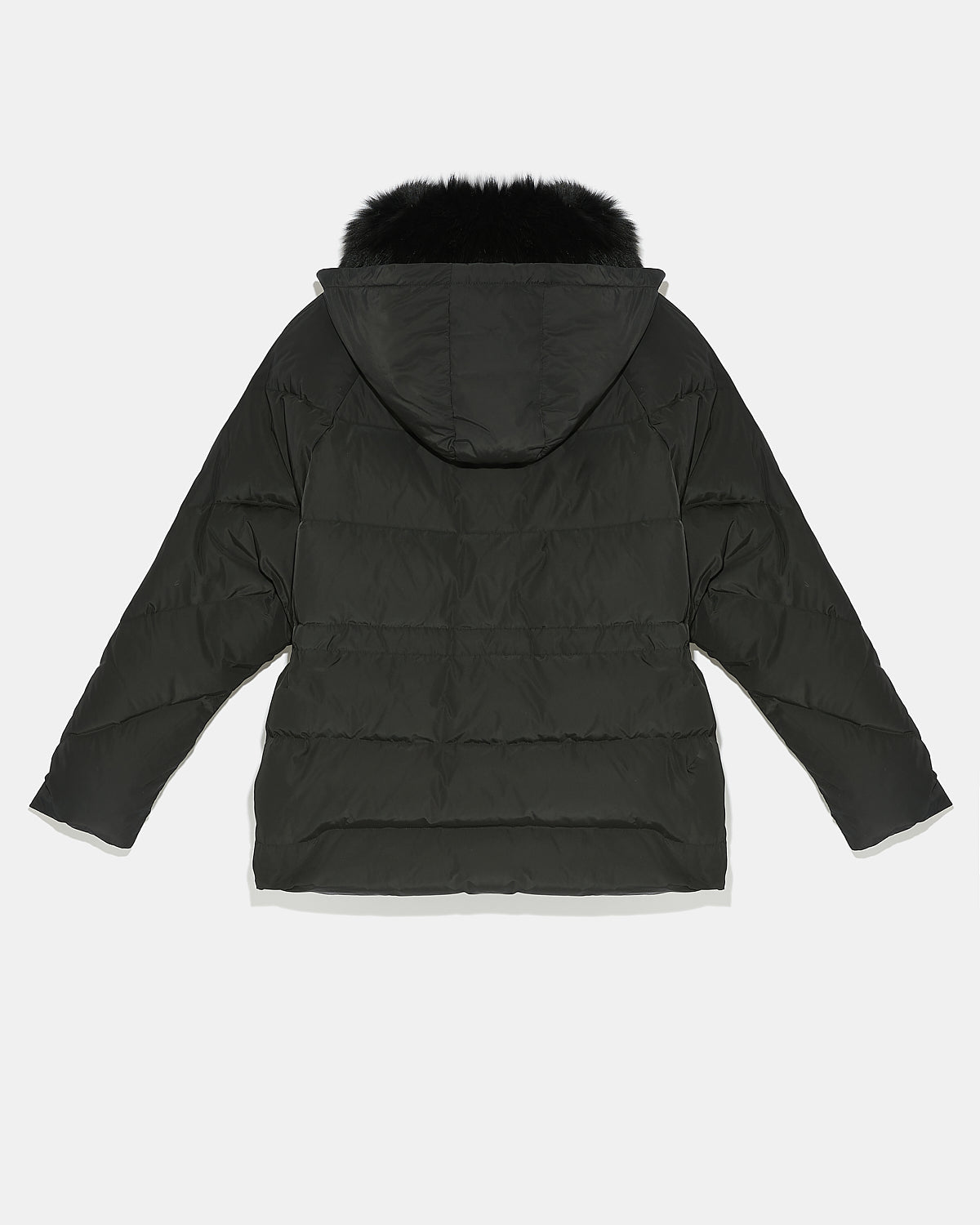 Technical fabric down jacket with detachable fox fur collar