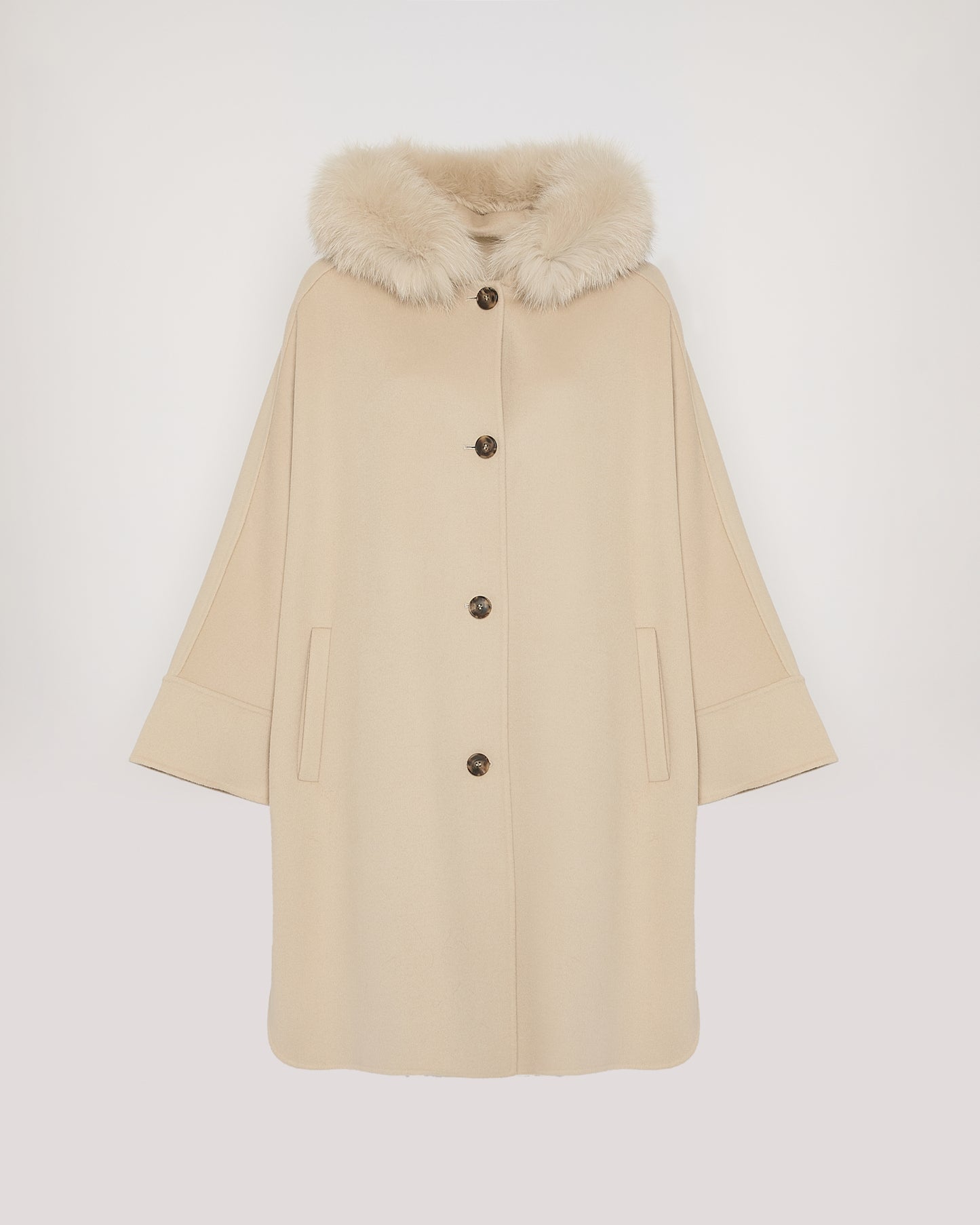 Cashmere blend hooded cape with fox trim - Yves Salomon