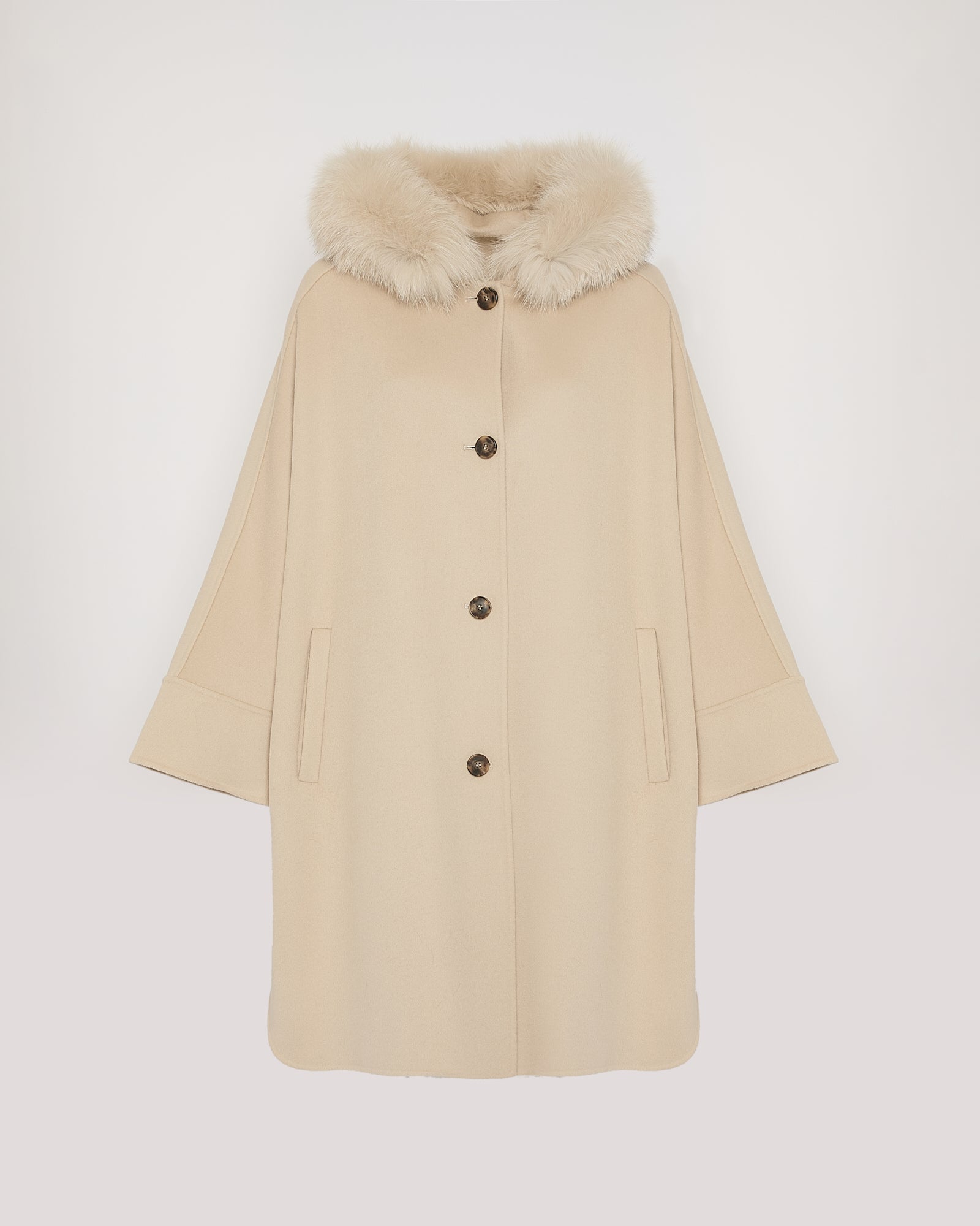 Cashmere blend hooded cape with fox trim - Yves Salomon