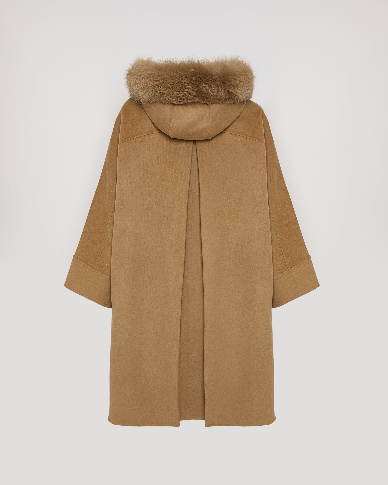 Cashmere blend hooded cape with fox trim - Yves Salomon