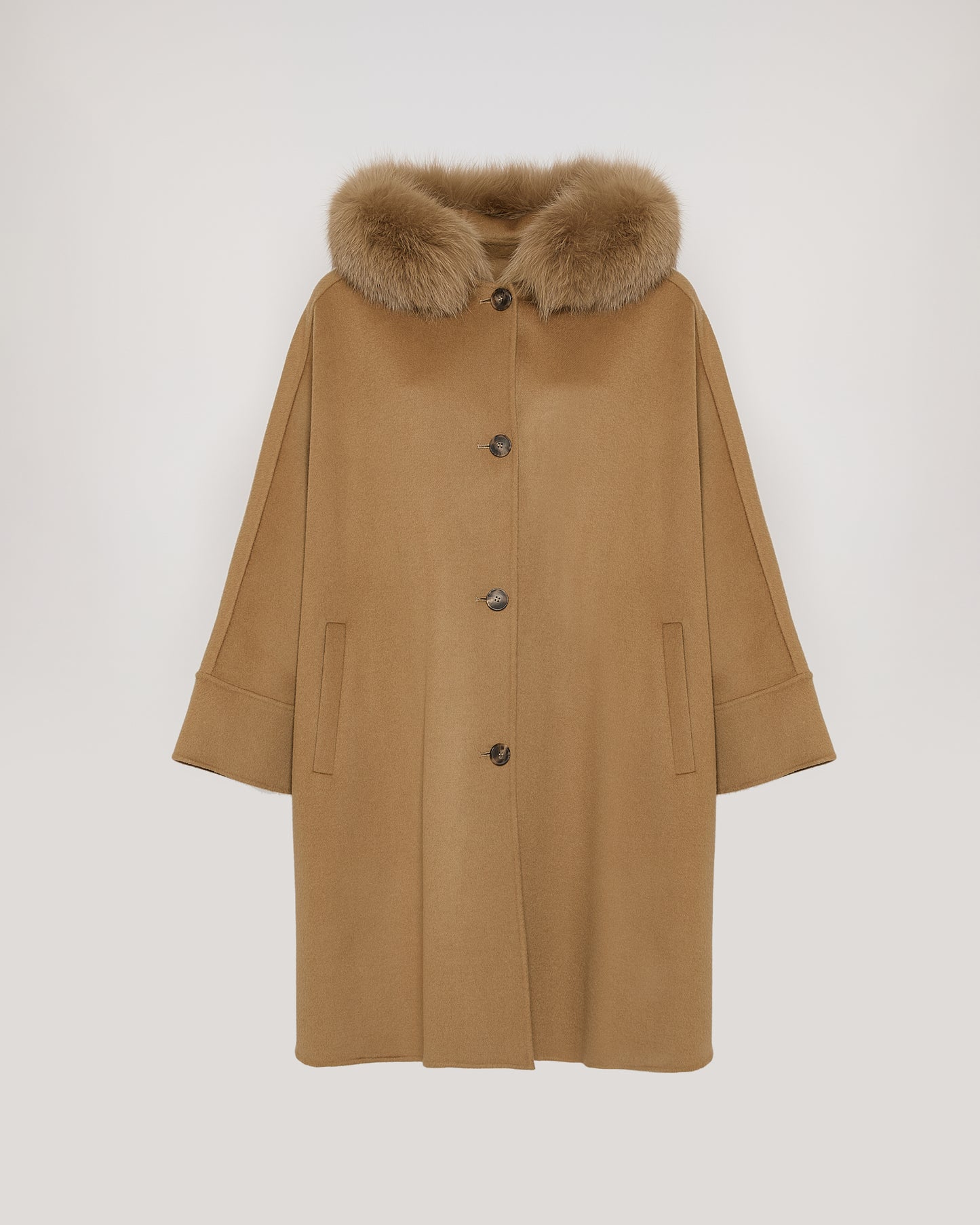 Cashmere blend hooded cape with fox trim - Yves Salomon