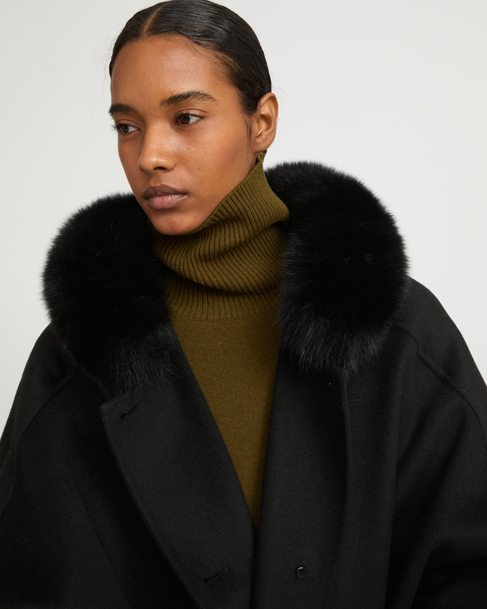 Cashmere blend hooded cape with fox trim - Yves Salomon