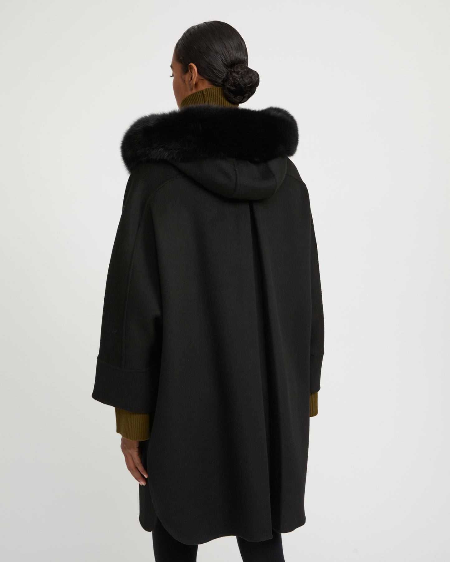 Cashmere blend hooded cape with fox trim - Yves Salomon