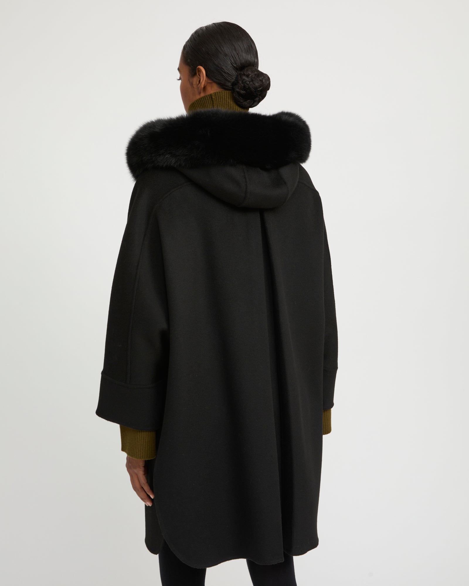 Cashmere blend hooded cape with fox trim - Yves Salomon
