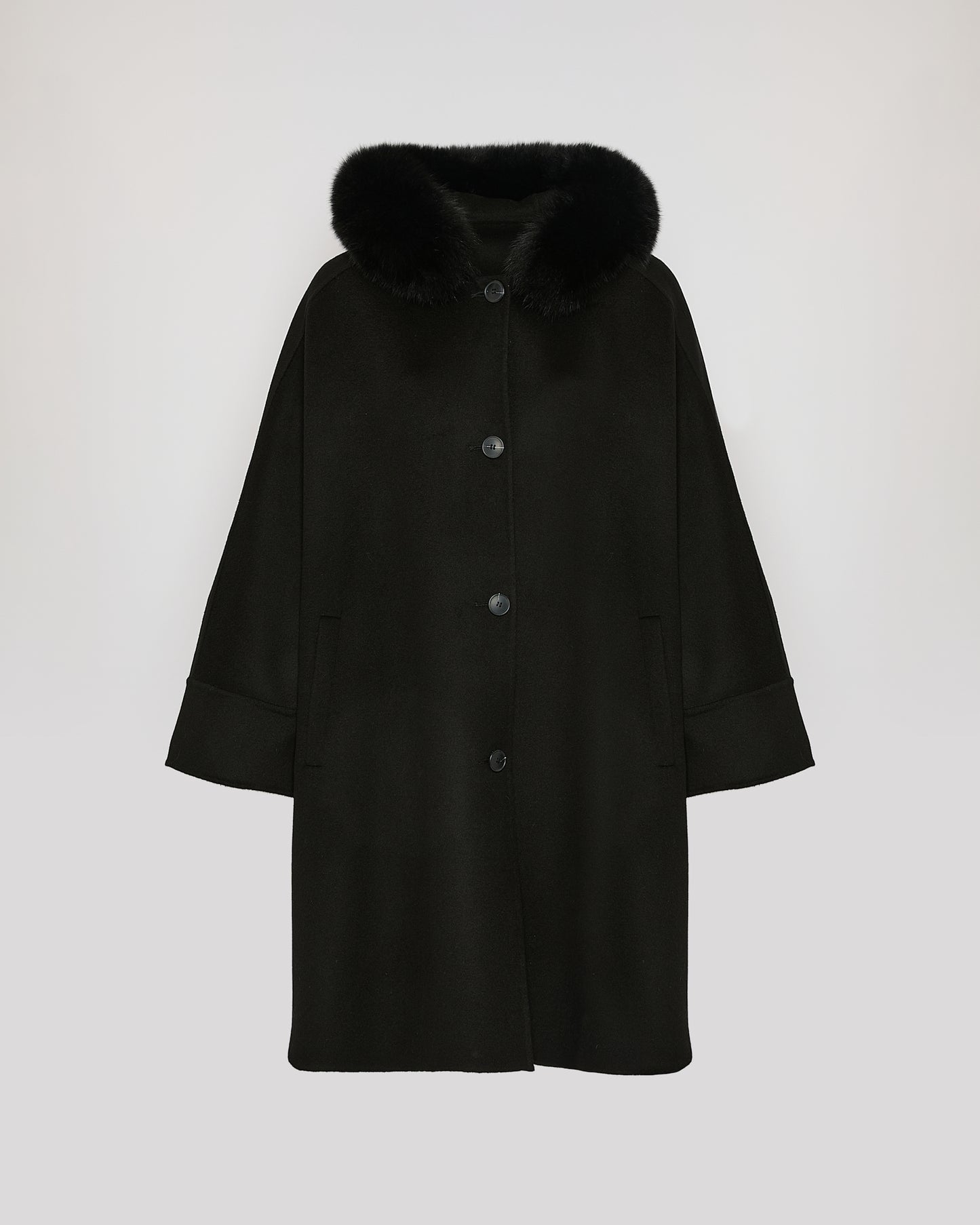 Cashmere blend hooded cape with fox trim - Yves Salomon