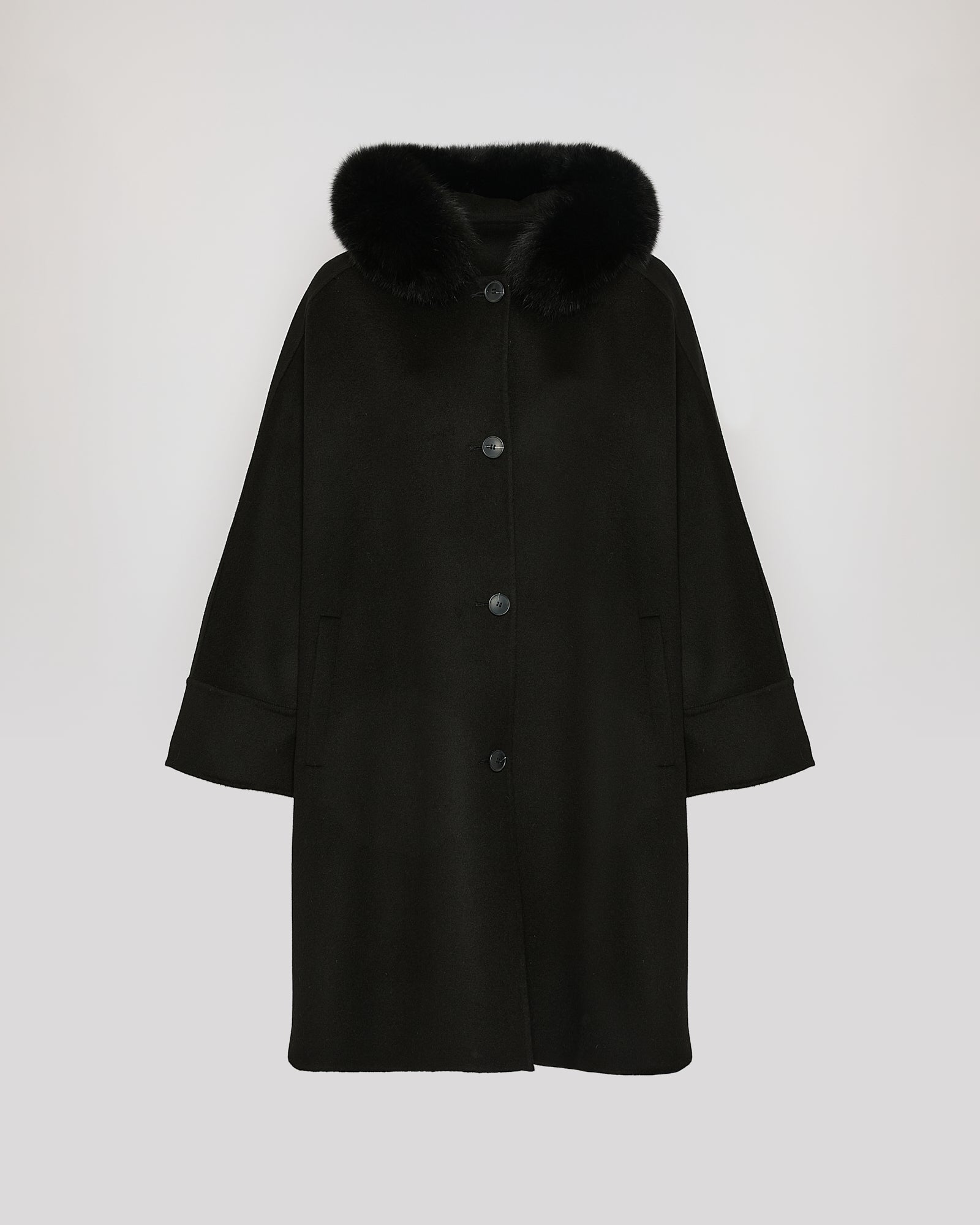 Cashmere blend hooded cape with fox trim - Yves Salomon