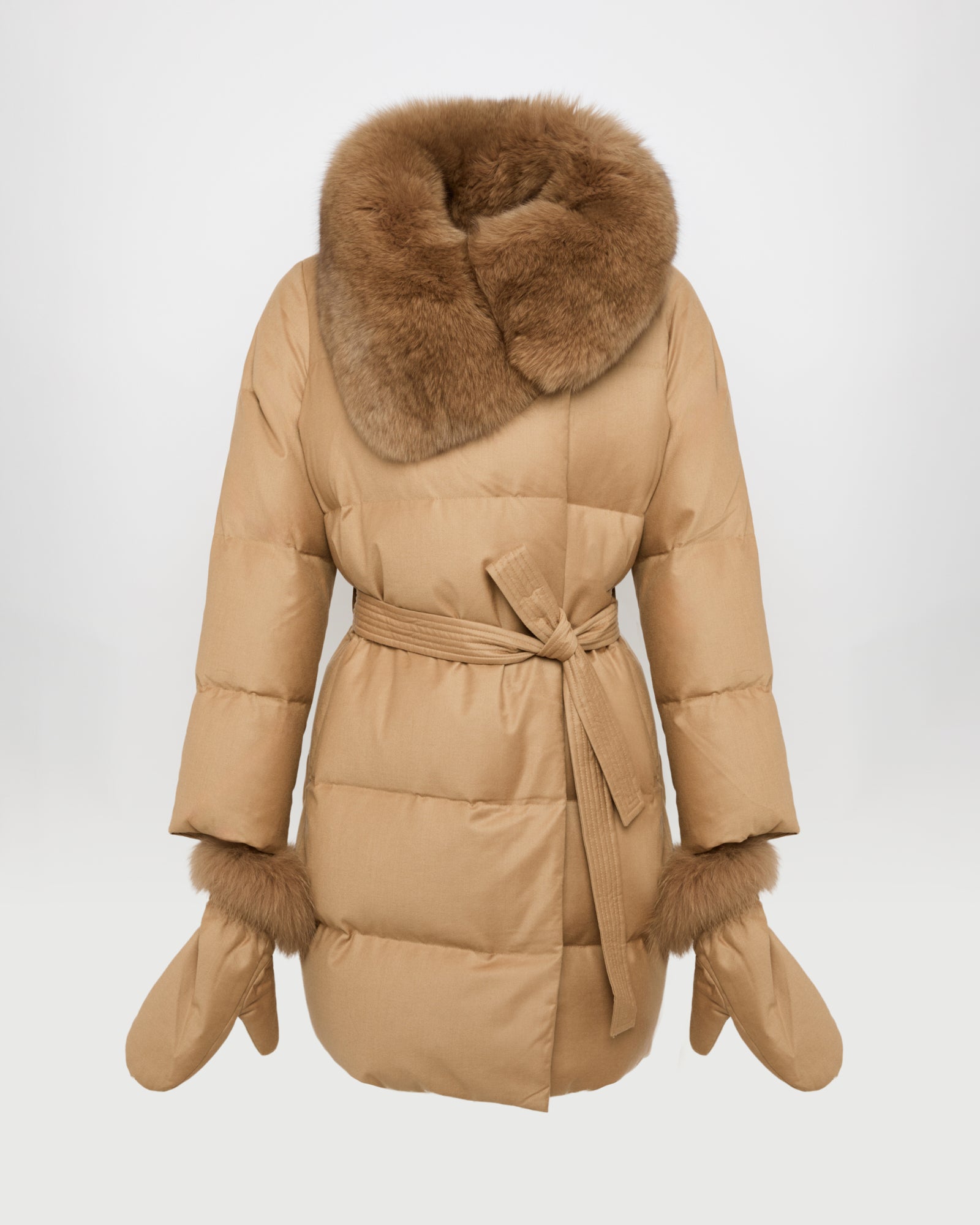 Long Down Jacket made with Loro Piana flannel with fox fur collar -Yves Salomon