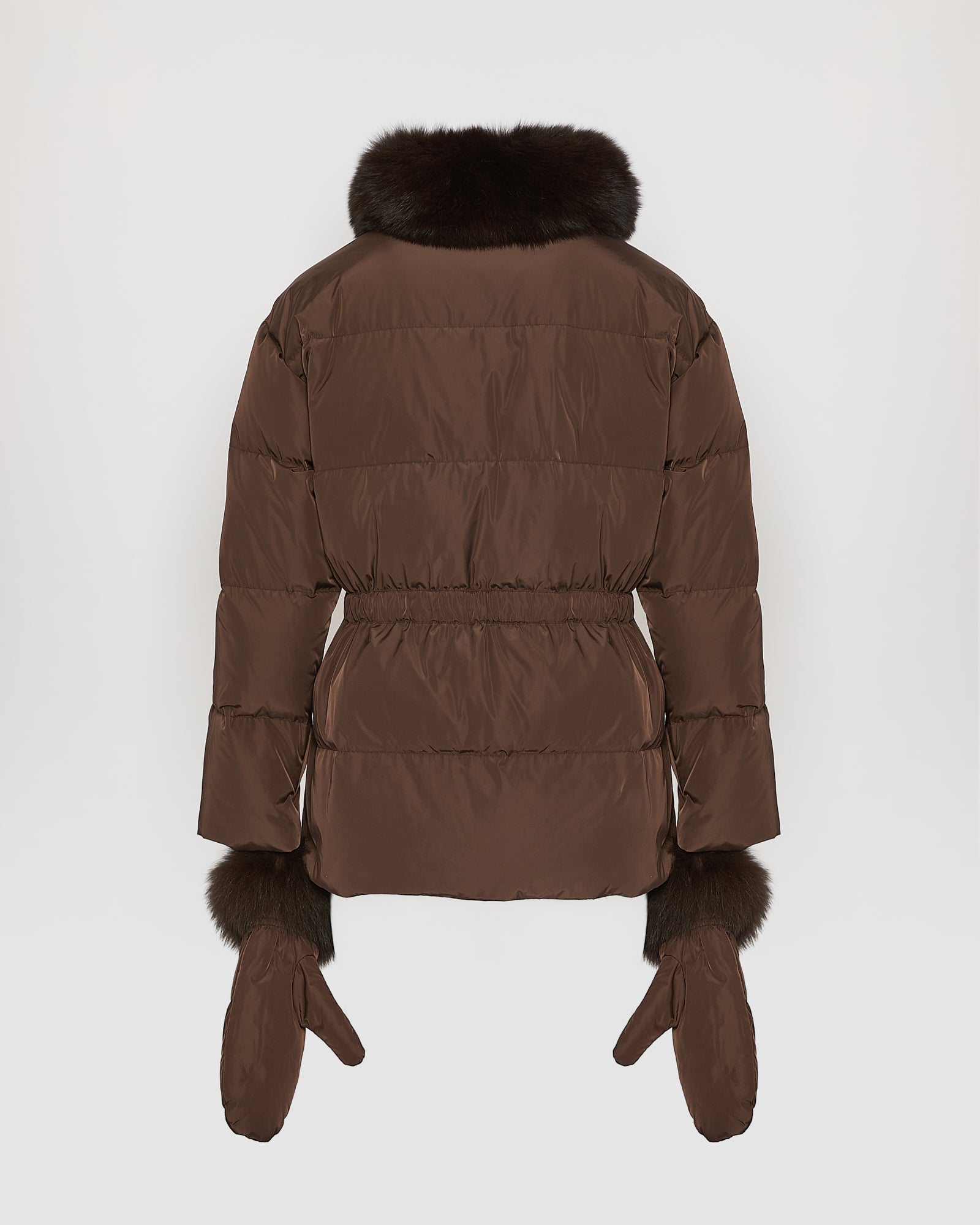 Belted technical fabric down jacket with detachable fox fur collar - Yves Salomon