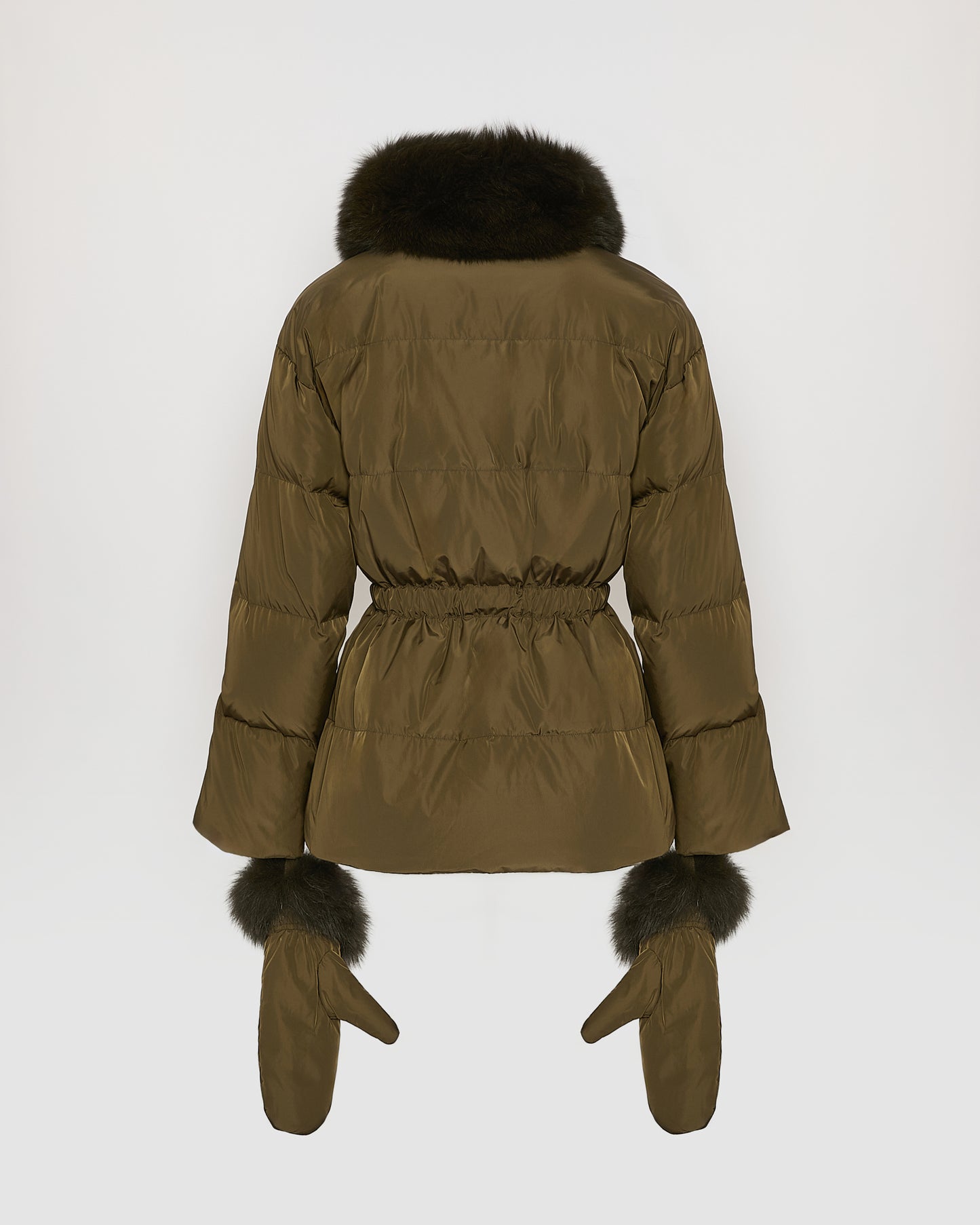 Belted technical fabric down jacket with detachable fox fur collar - Yves Salomon