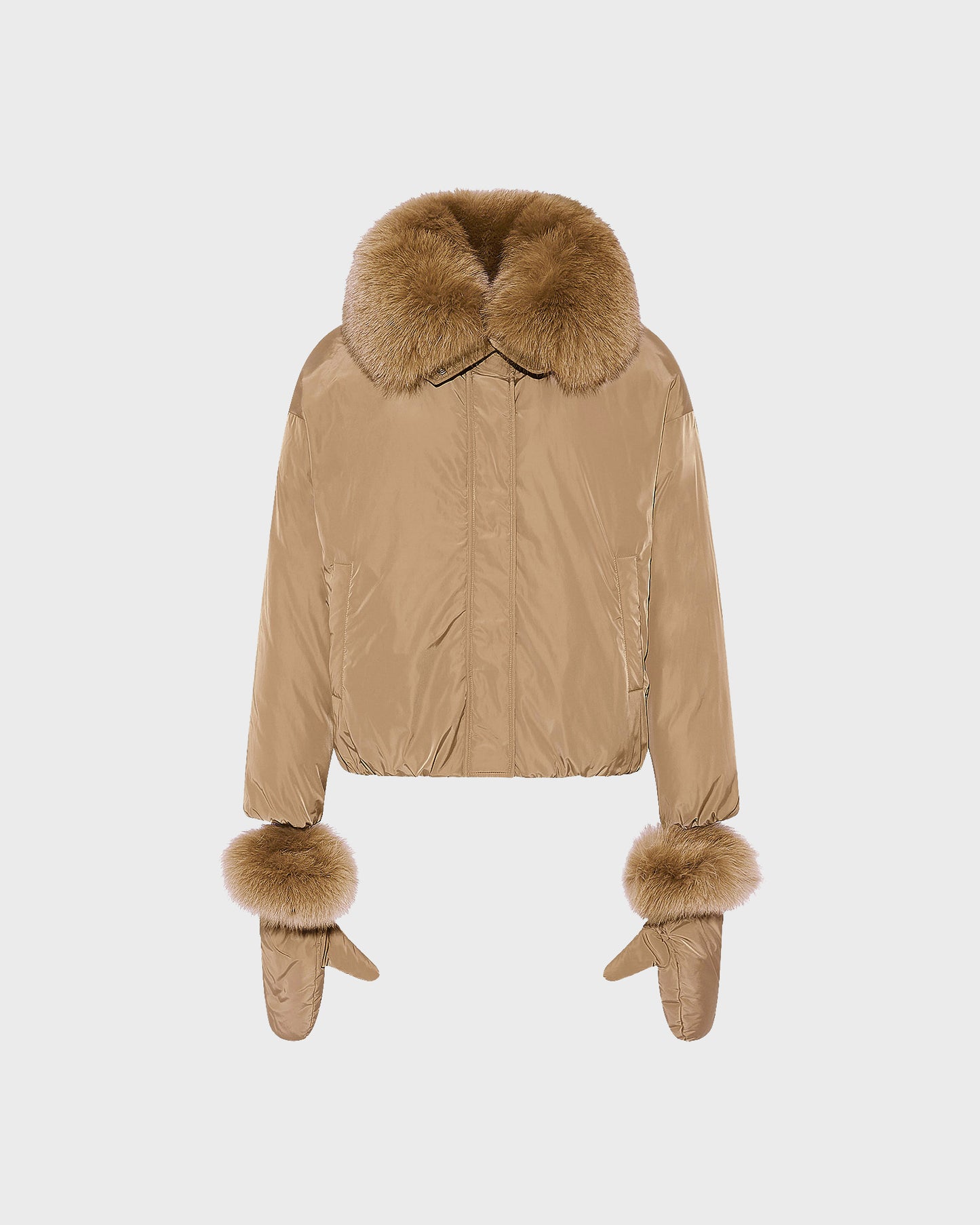 Short technical fabric down jacket with detachable fox fur collar -Yves Salomon