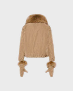 Short technical fabric down jacket with detachable fox fur collar -Yves Salomon