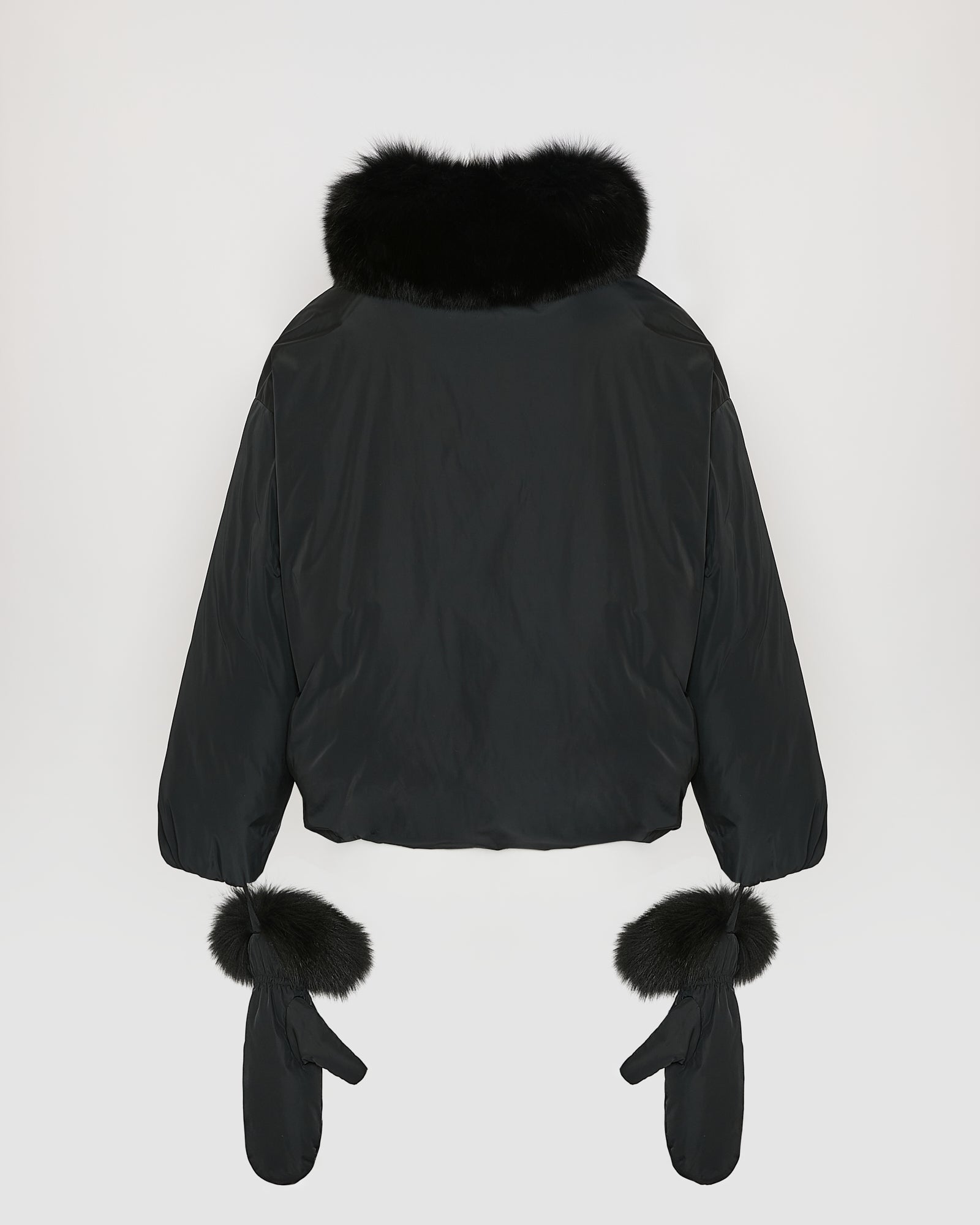 Short technical fabric down jacket with detachable fox fur collar - Yves Salomon