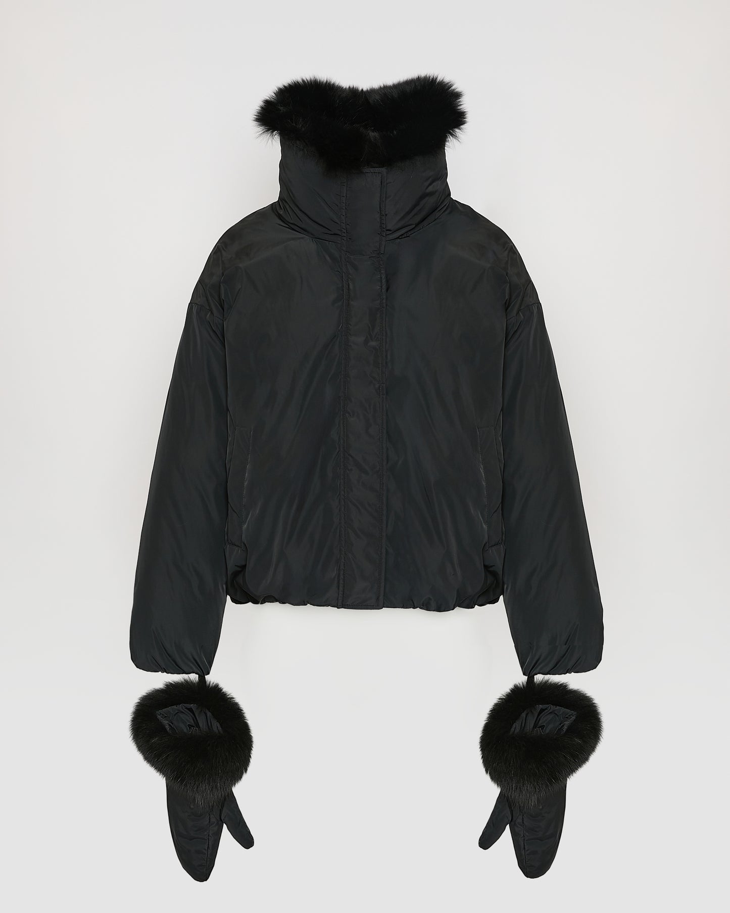 Short technical fabric down jacket with detachable fox fur collar - Yves Salomon