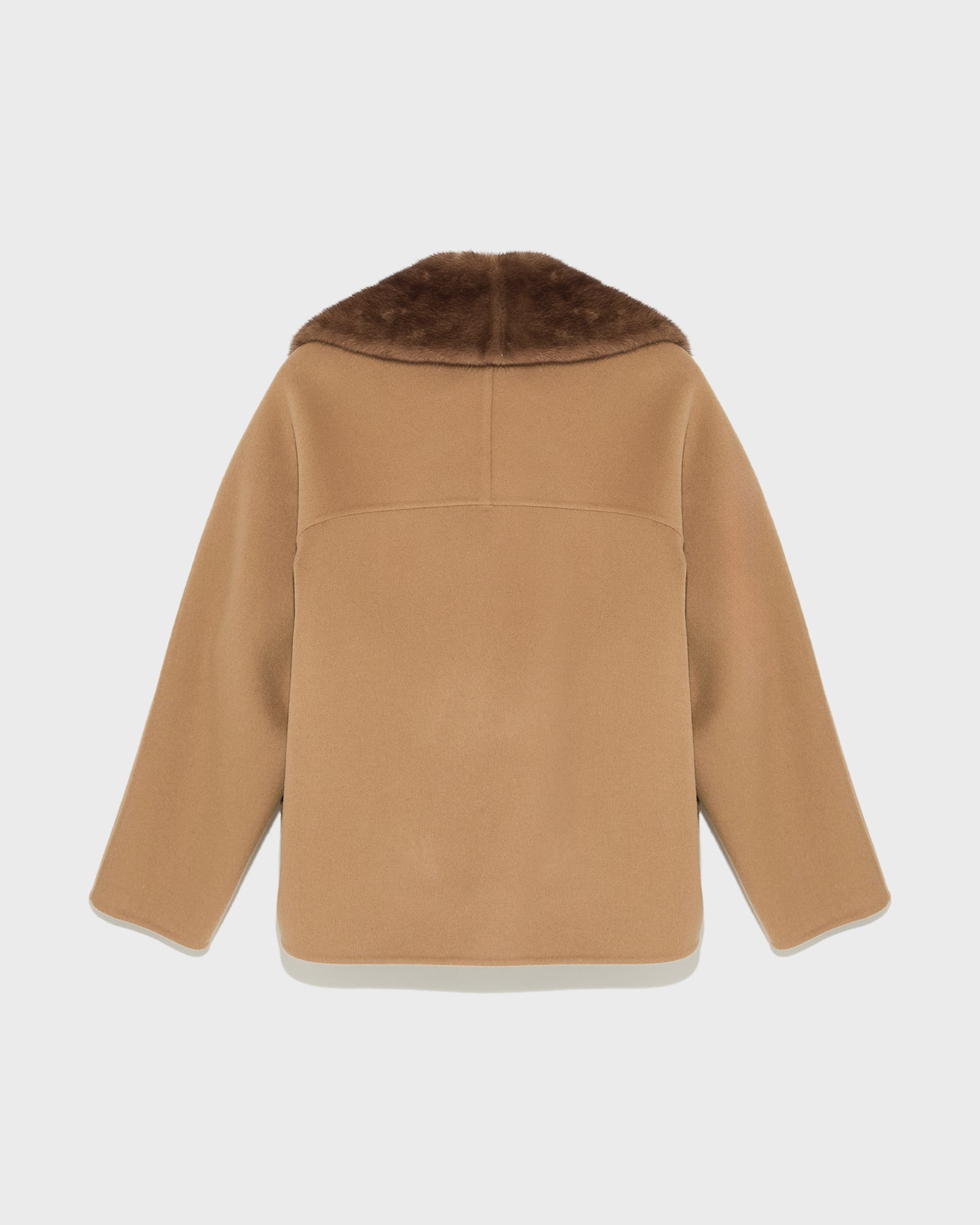 Cashmere blend pea jacket with removable mink collar -Yves Salomon