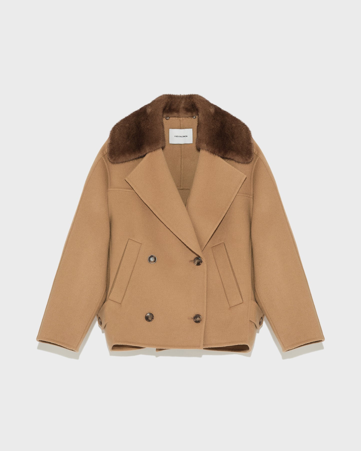 Cashmere blend pea jacket with removable mink collar -Yves Salomon