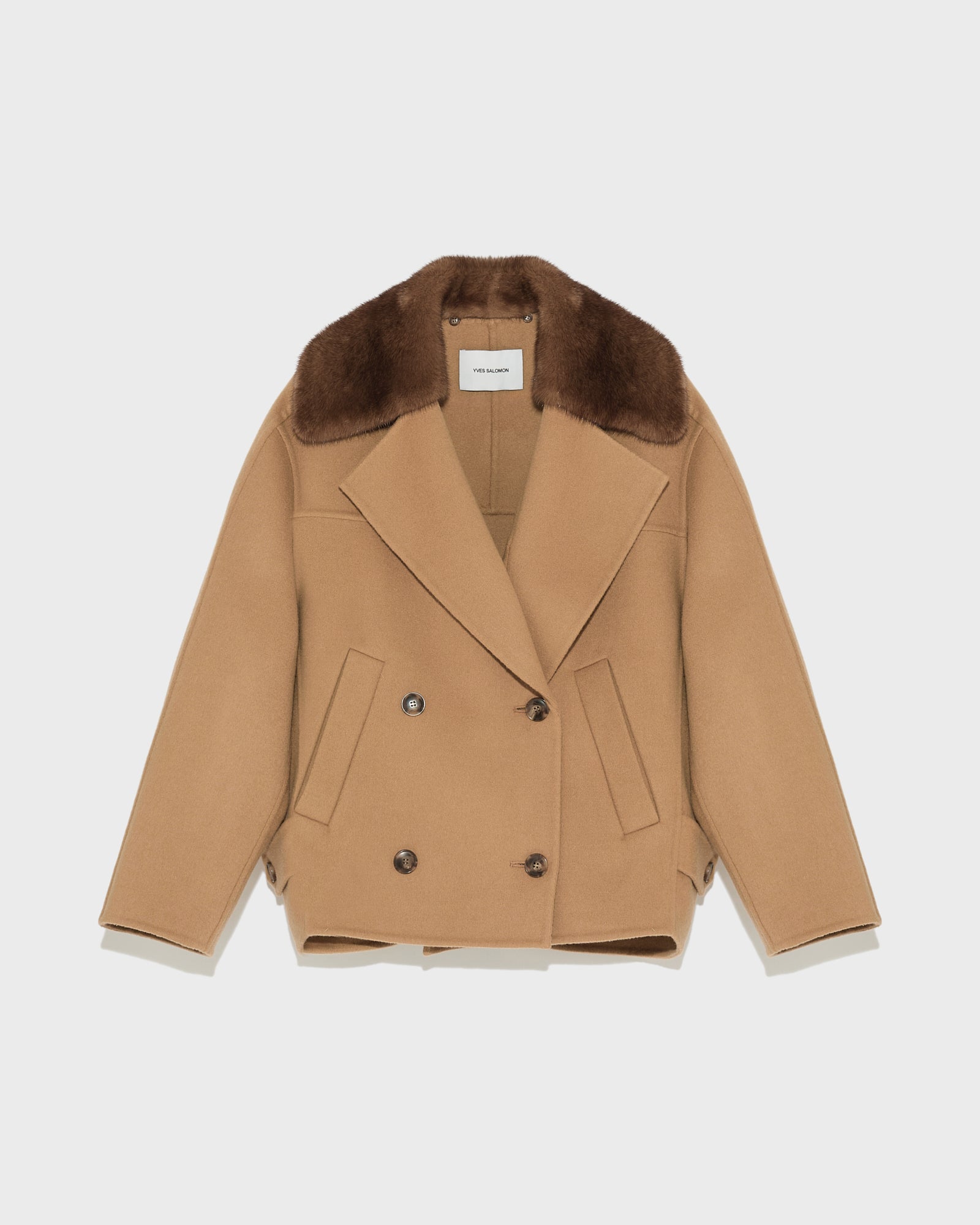 Cashmere blend pea jacket with removable mink collar -Yves Salomon