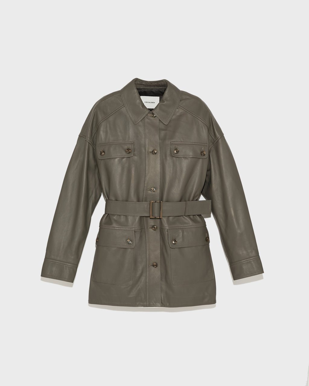 Belted safari jacket in lambskin leather - grey - Yves Belted safari jacket in lambskin leather - grey - Yves