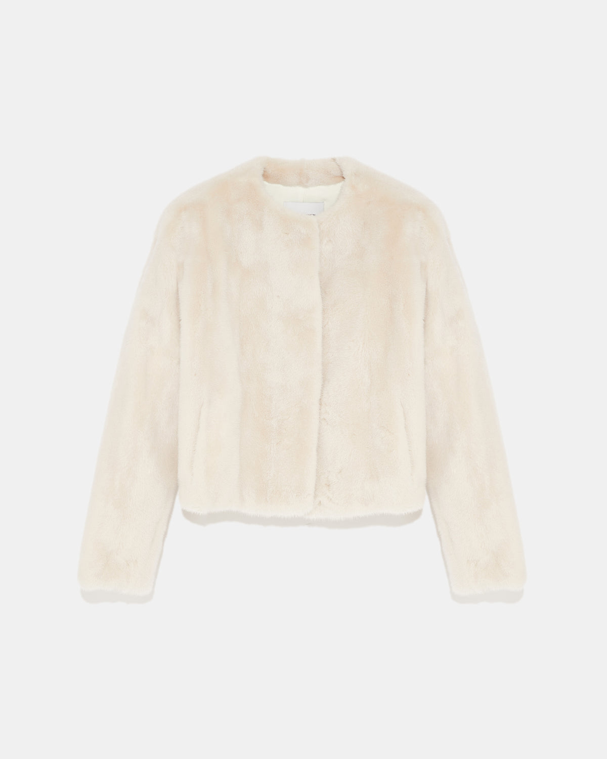 Long-haired mink fur round neck jacket - white - Yves