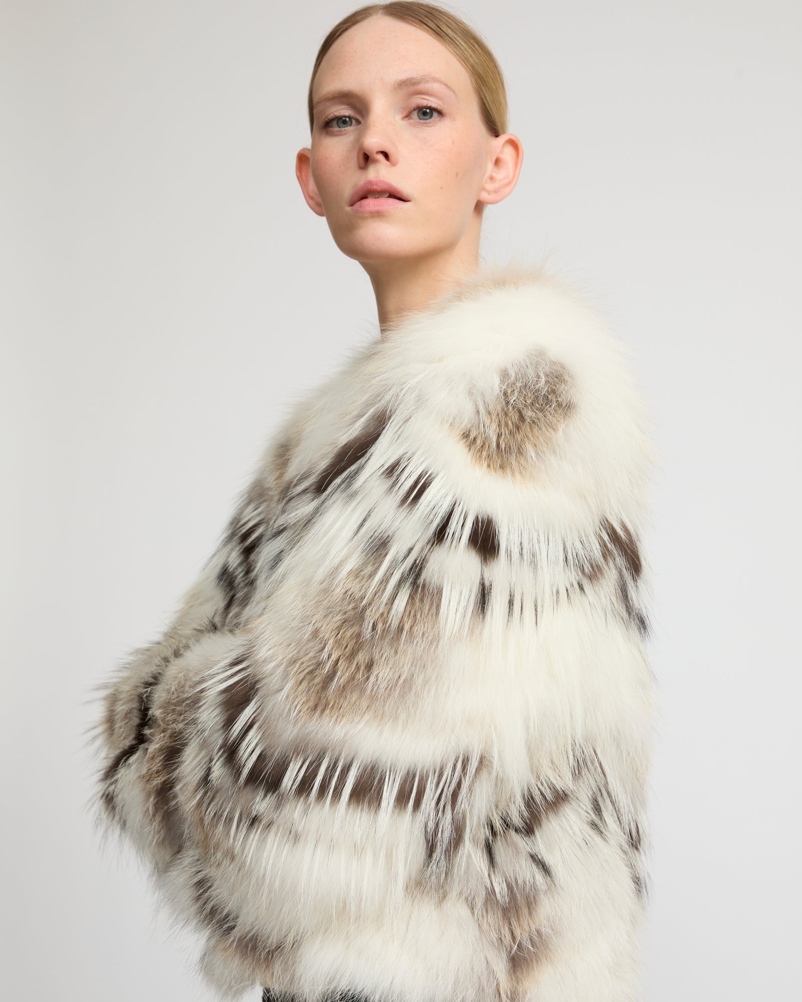 Belted cardigan in merino knit and fox fur - Yves Salomon