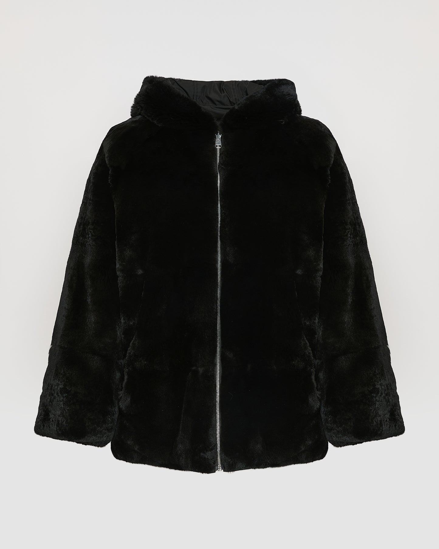 Reversible hooded jacket in rabbit rex fur and technical fabric - Yves Salomon