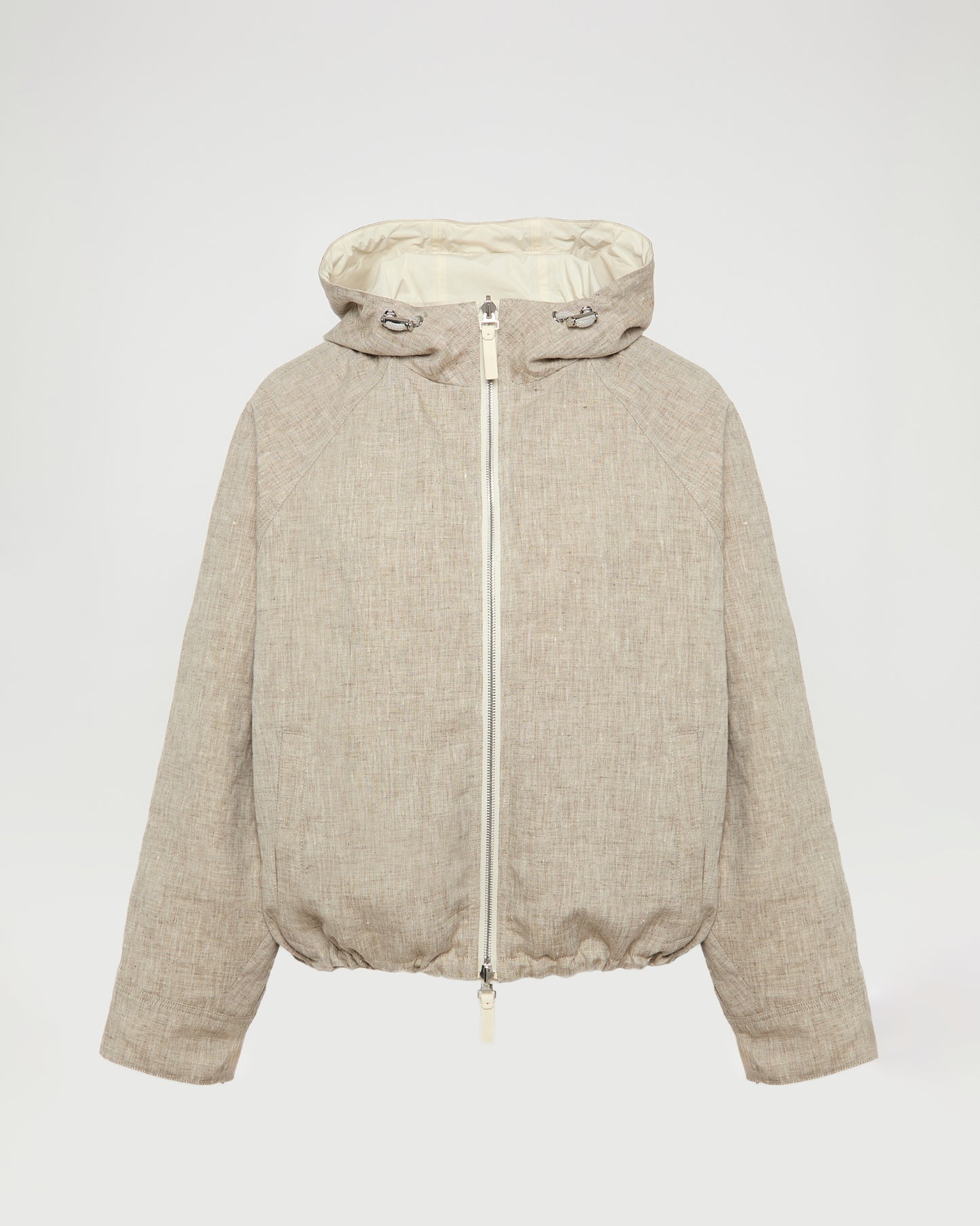 Reversible hooded jacket in technical fabric / linen