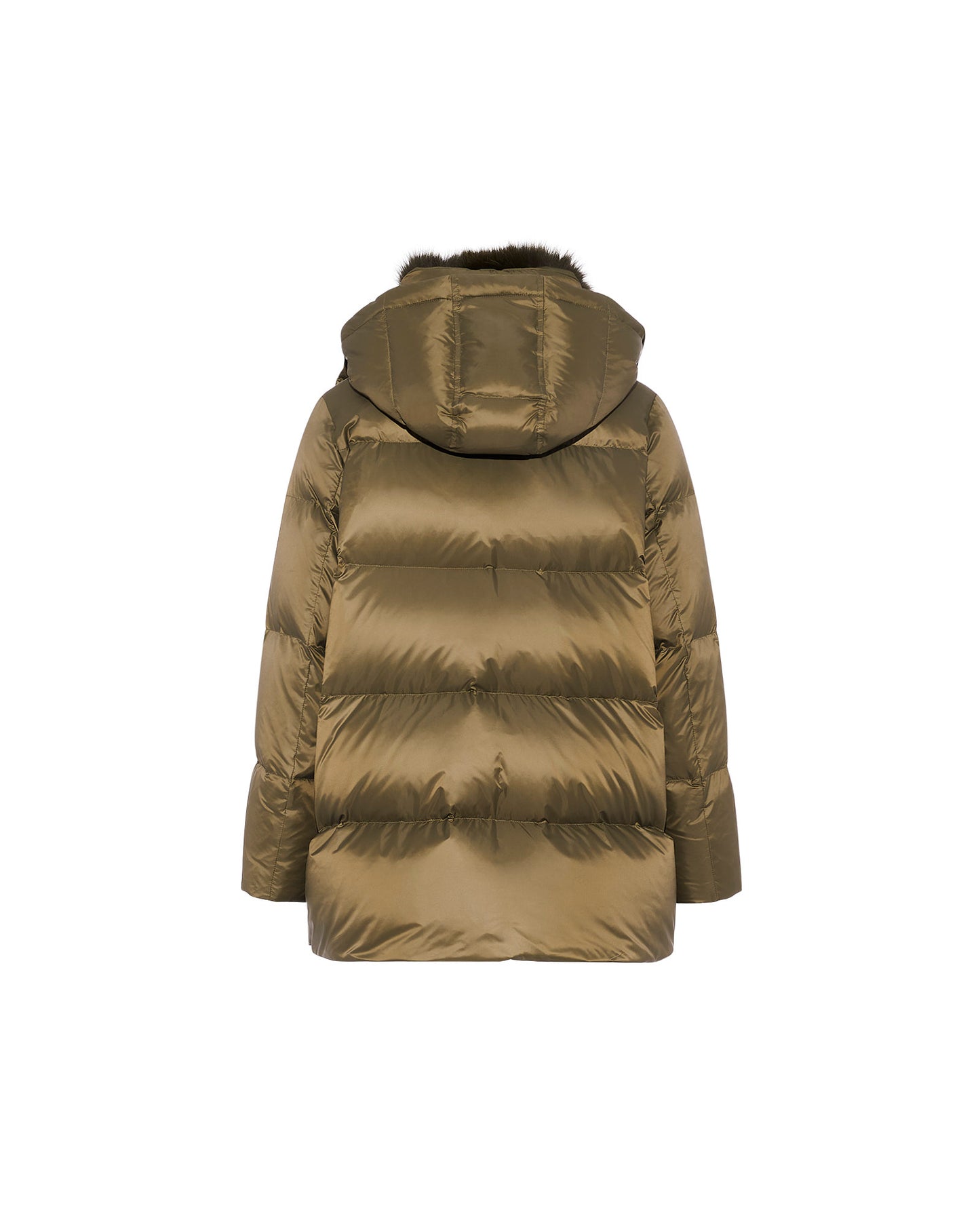 Iconic "A" line down jacket with fox fur collar