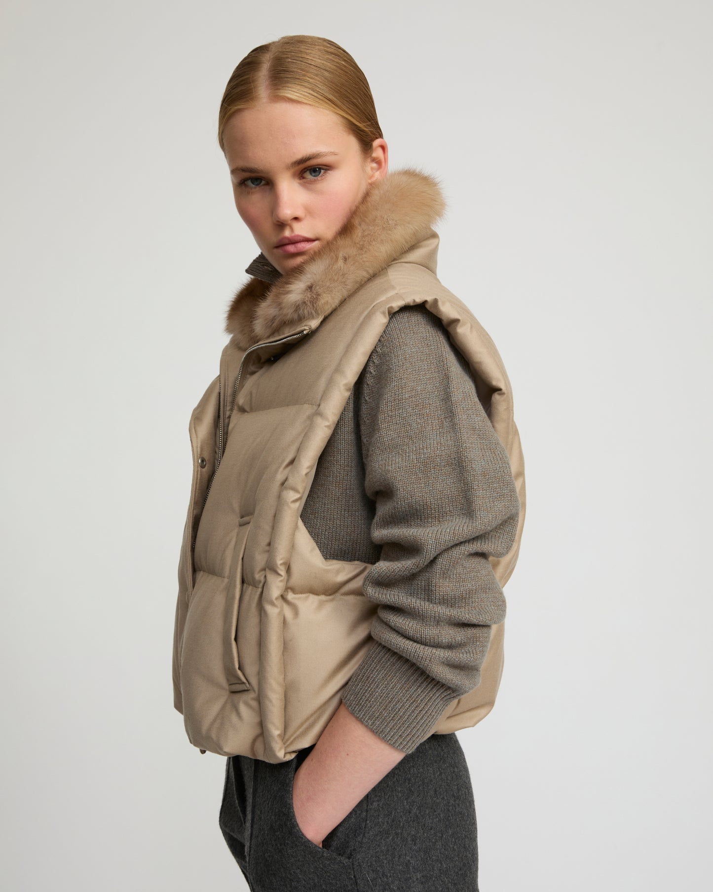 Flannel gilet with sable fur collar - Yves Salomon