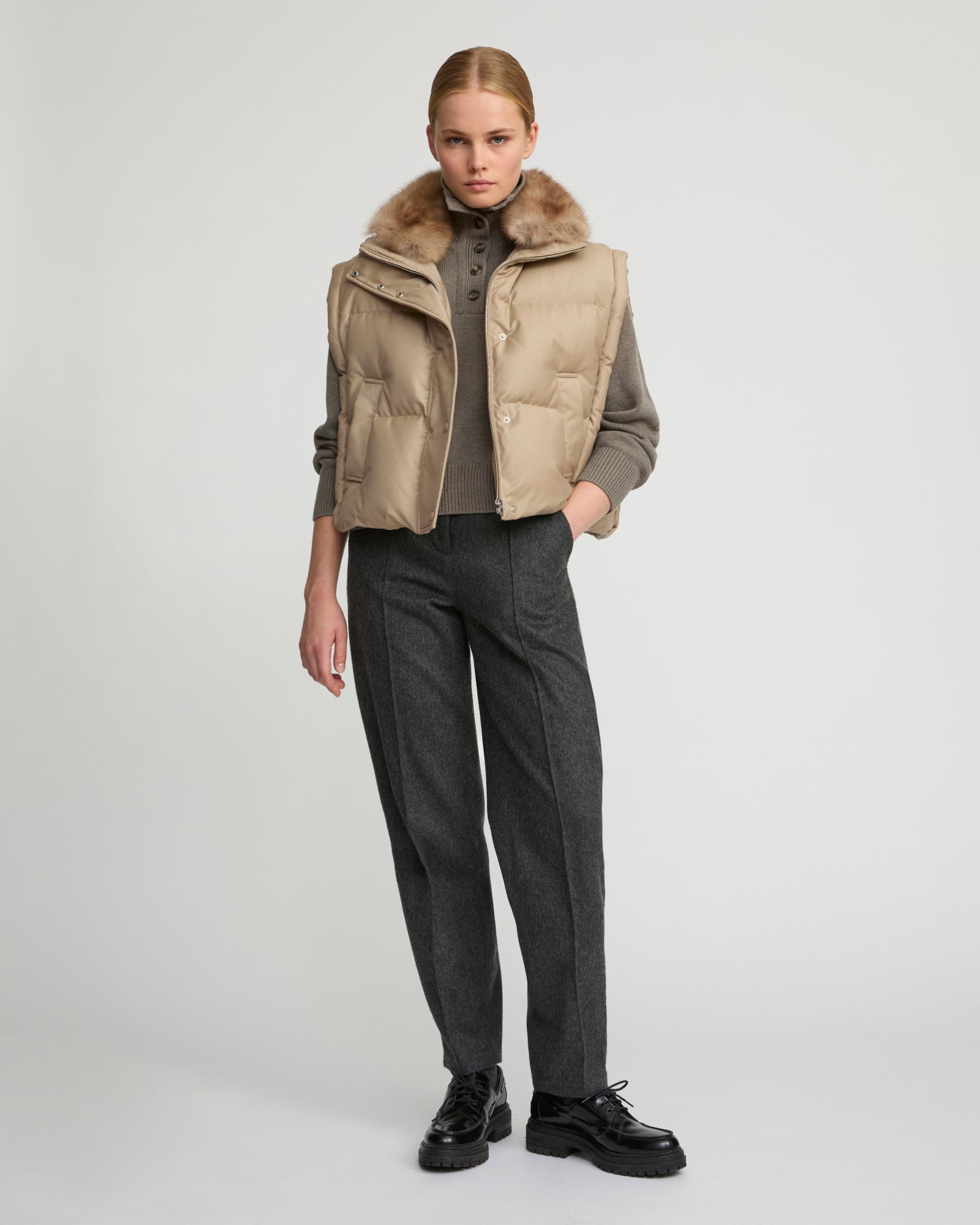 Flannel gilet with sable fur collar - Yves Salomon