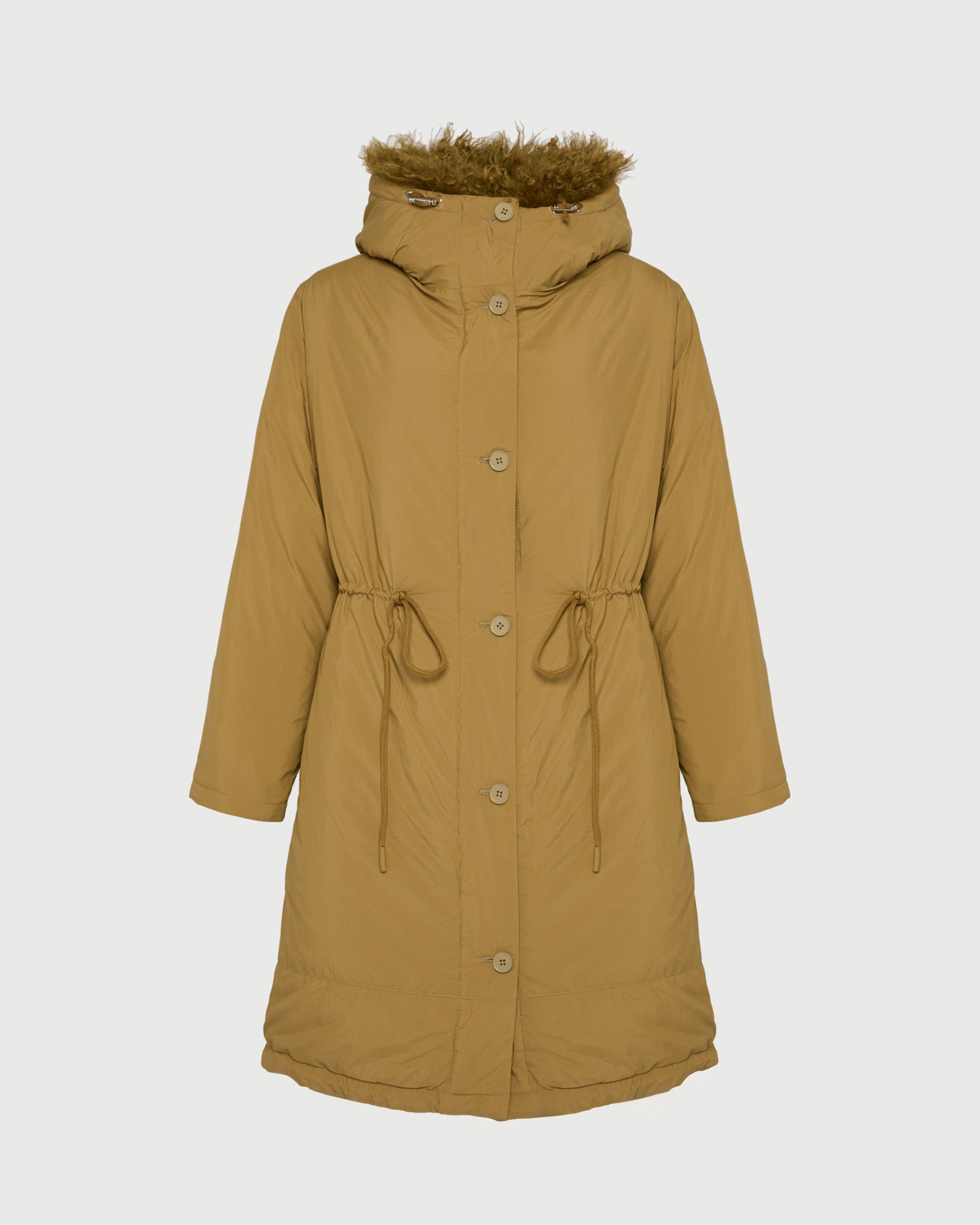 Ultra-light down parka with curly lambskin trim -Yves Salomon