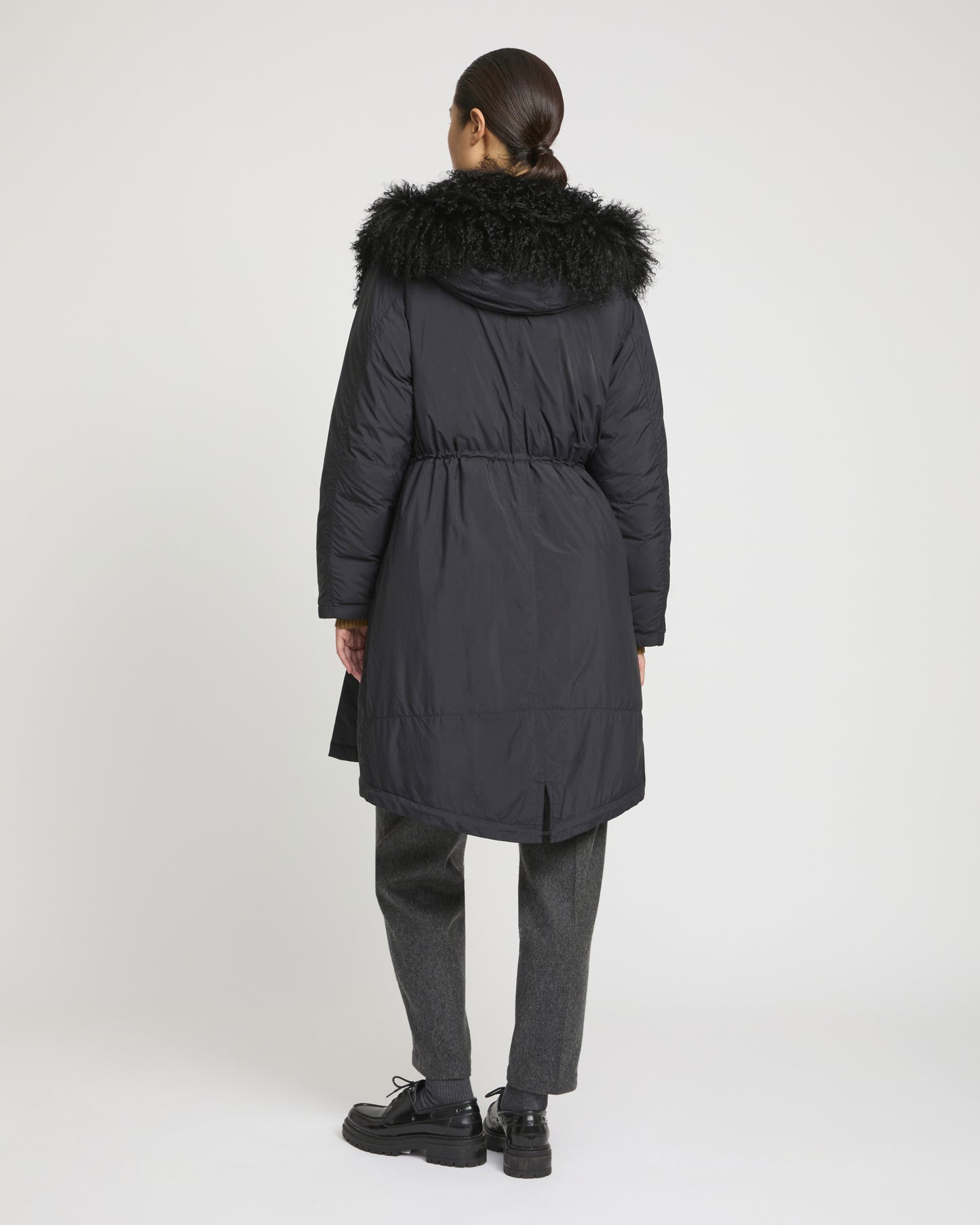 Ultra-light down parka with curly lambskin trim -Yves Salomon