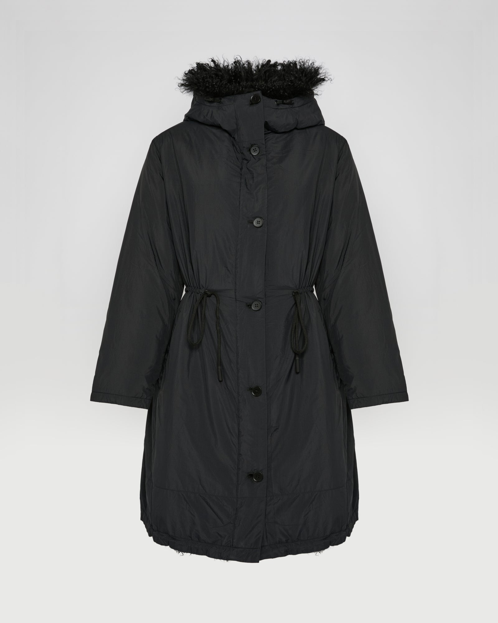 Ultra-light down parka with curly lambskin trim -Yves Salomon