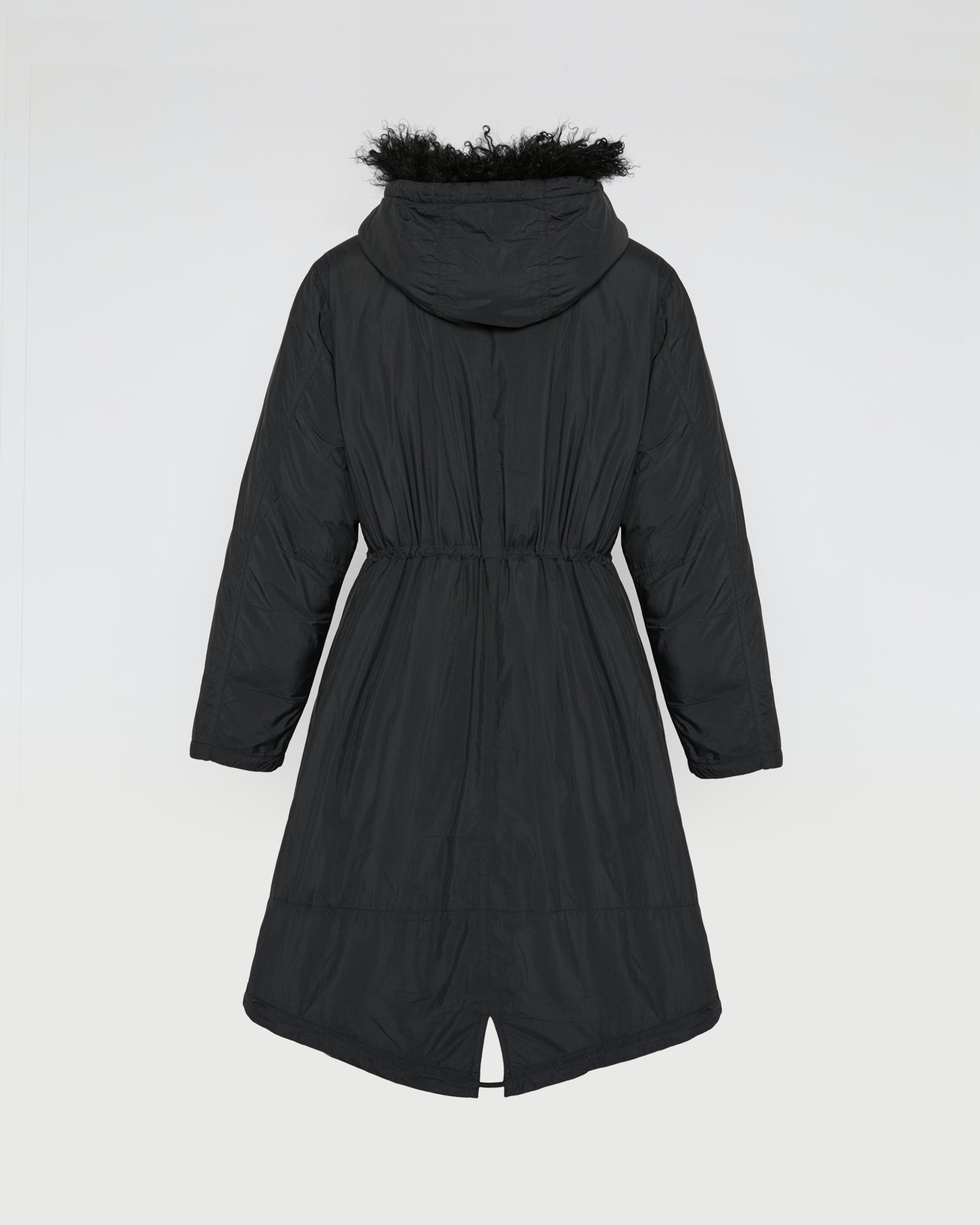 Ultra-light down parka with curly lambskin trim -Yves Salomon
