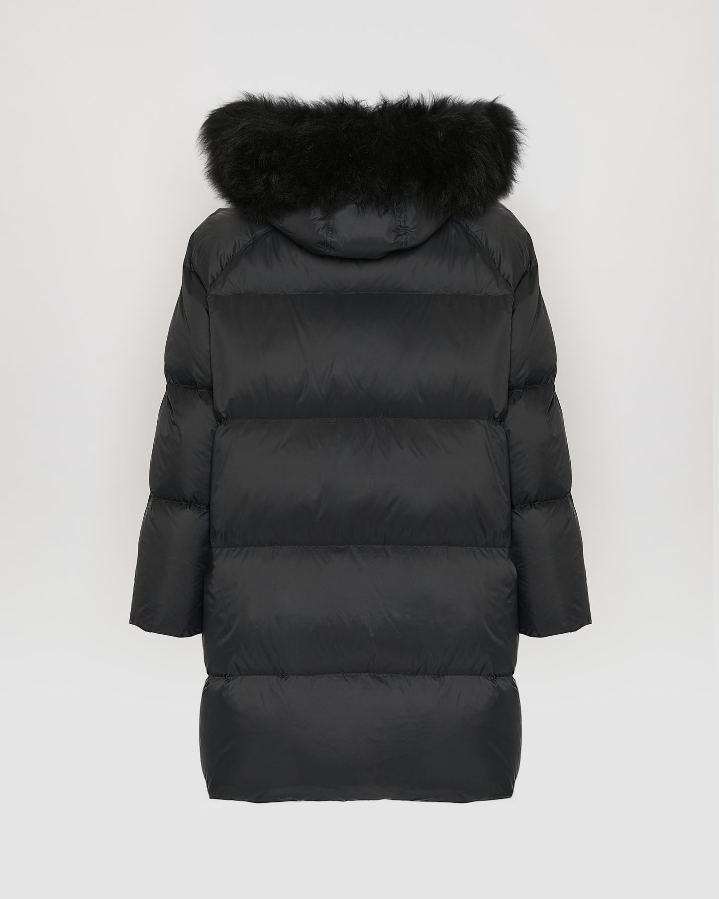 Long down jacket with raglan sleeves and fluffy lambswool trim - Yves Salomon