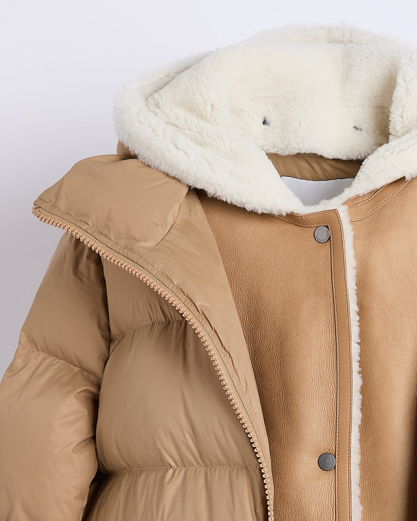 "A" line down jacket with lambskin shearling bib - Yves Salomon