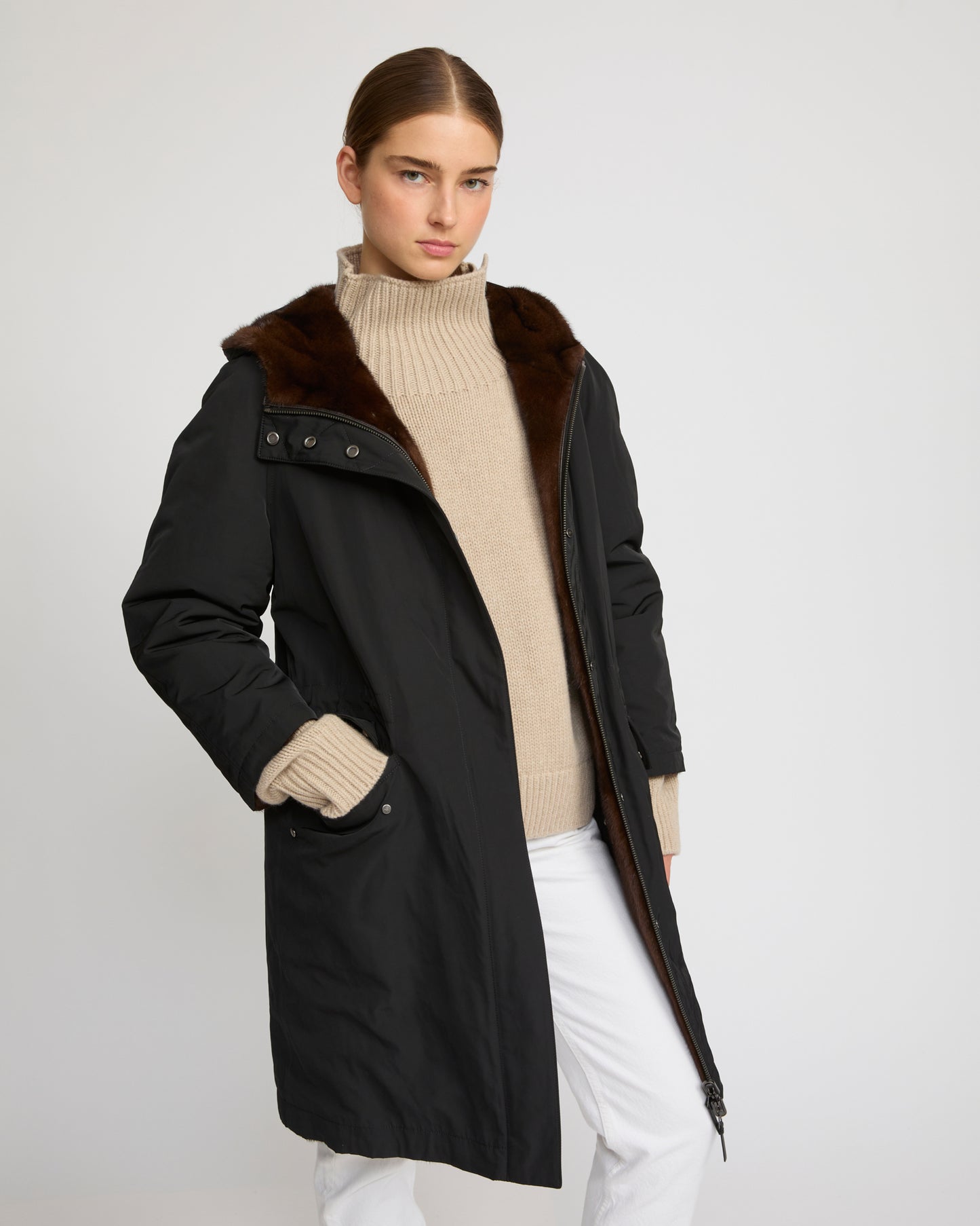 Reversible parka in technical fabric and mink fur - Yves Salomon