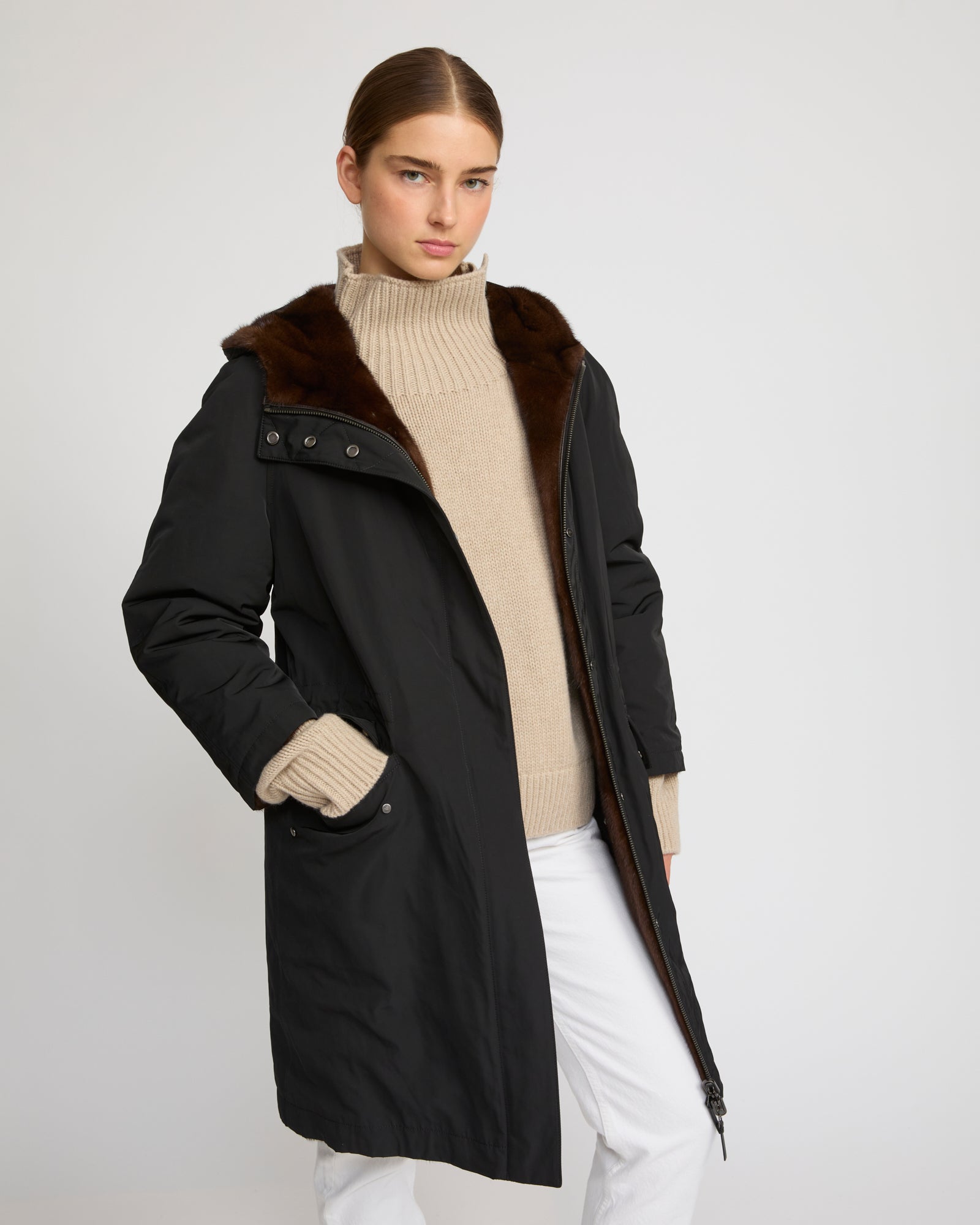 Reversible parka in technical fabric and mink fur - Yves Salomon