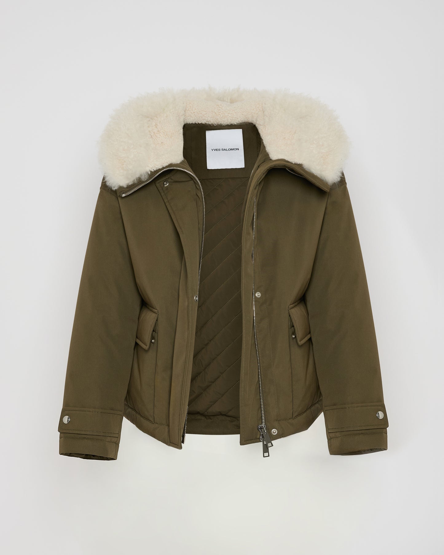 Short parka in cotton blend and lambskin shearling - Yves Salomon