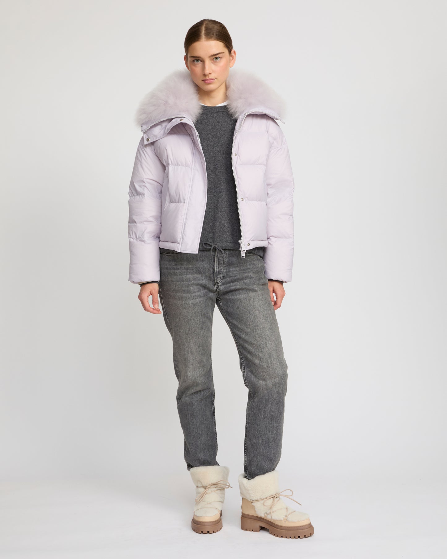 Short down jacket with fluffy lambswool trim - Yves Salomon