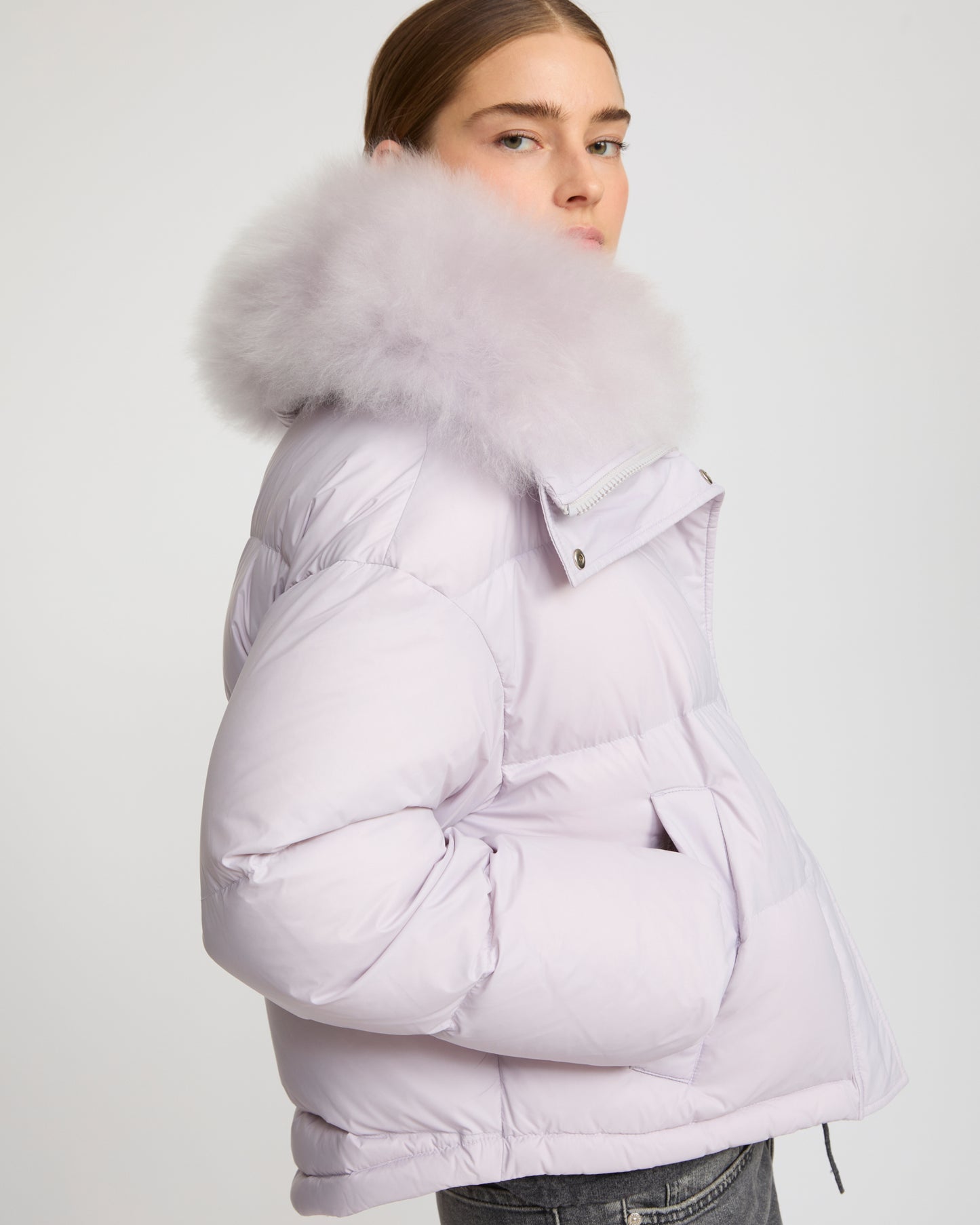 Short down jacket with fluffy lambswool trim - Yves Salomon
