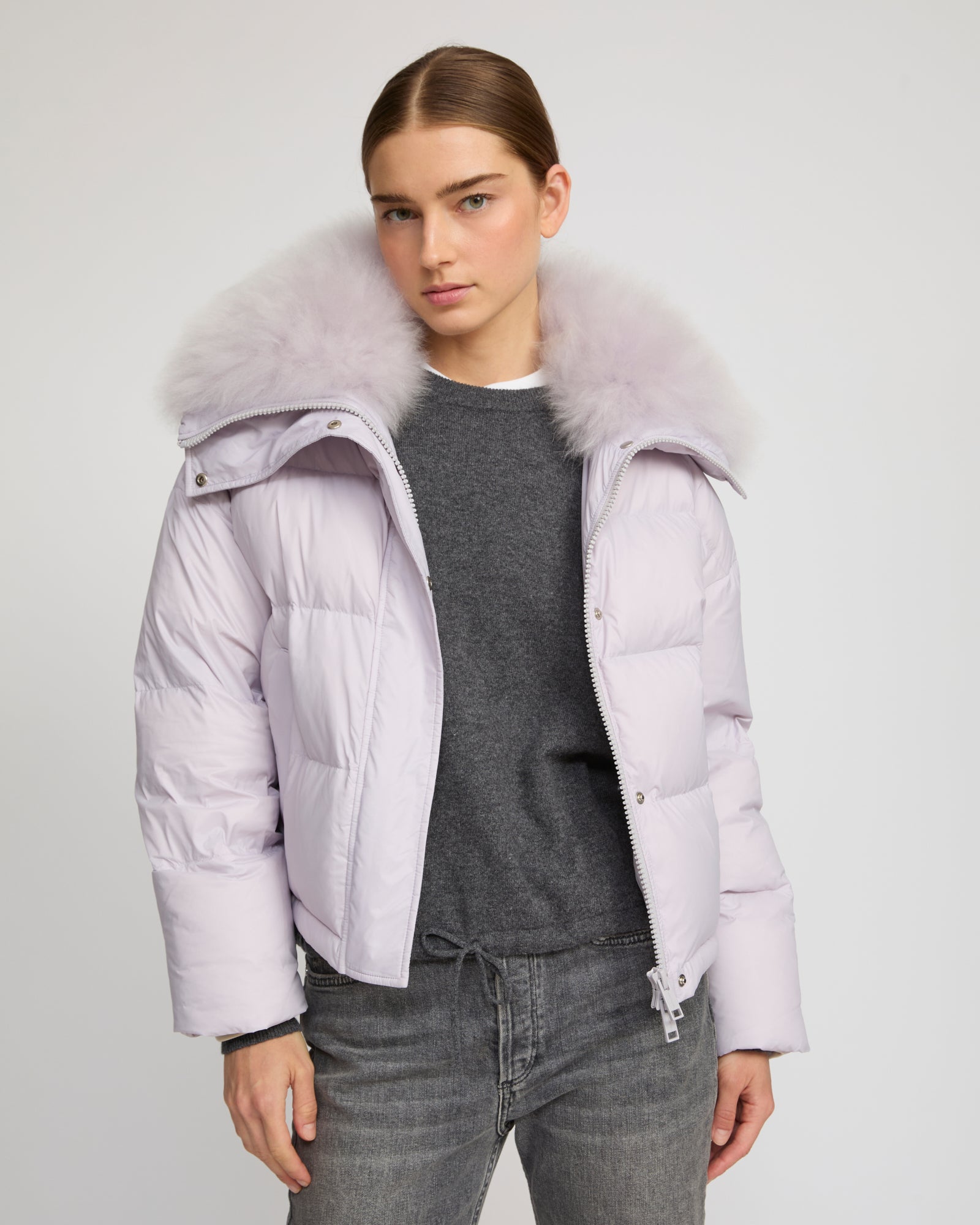 Short down jacket with fluffy lambswool trim - Yves Salomon